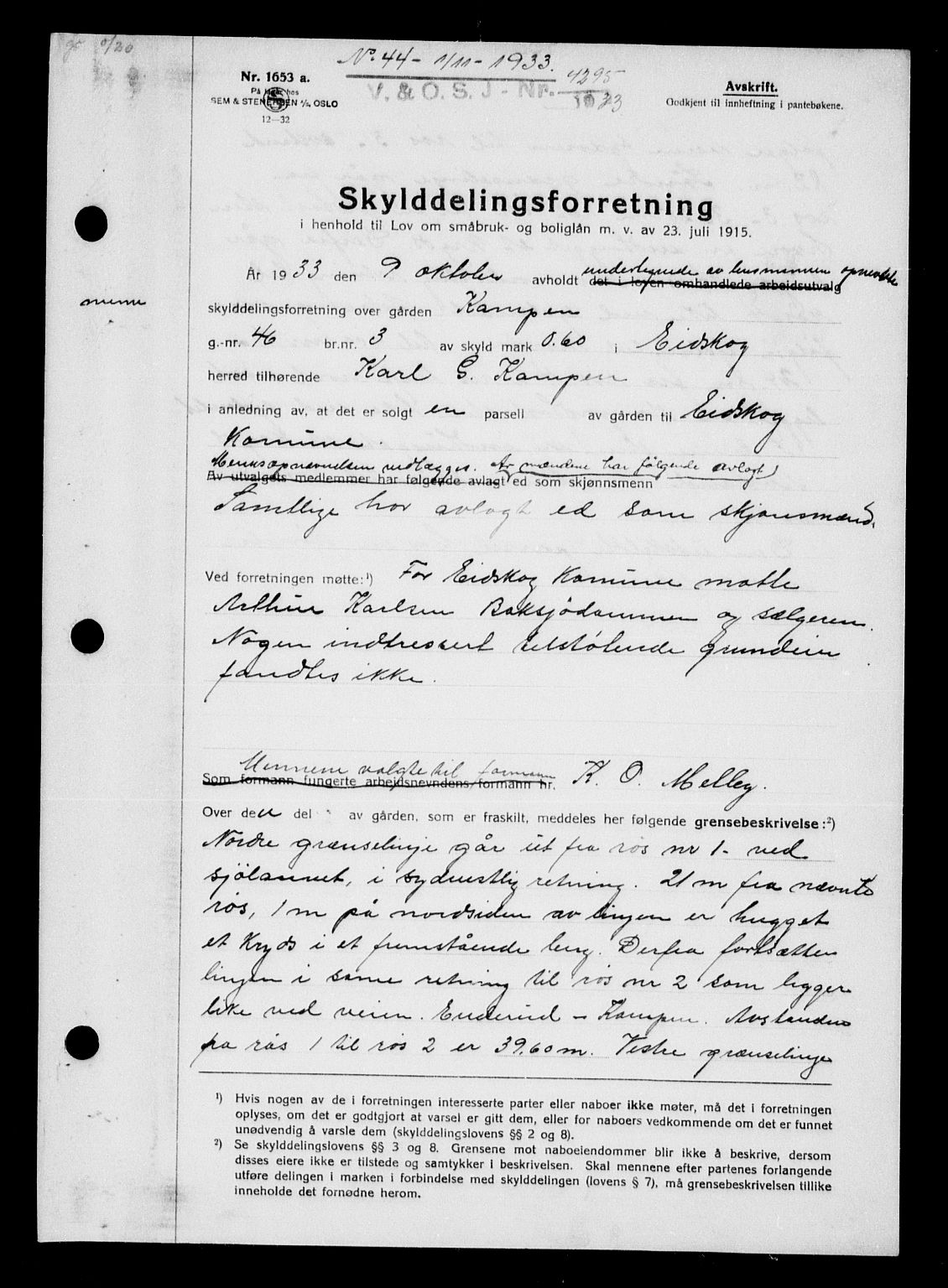 Vinger og Odal sorenskriveri, AV/SAH-TING-022/H/Hb/Hbc/L0030: Mortgage book no. VIII, 1933-1934, Deed date: 01.11.1933