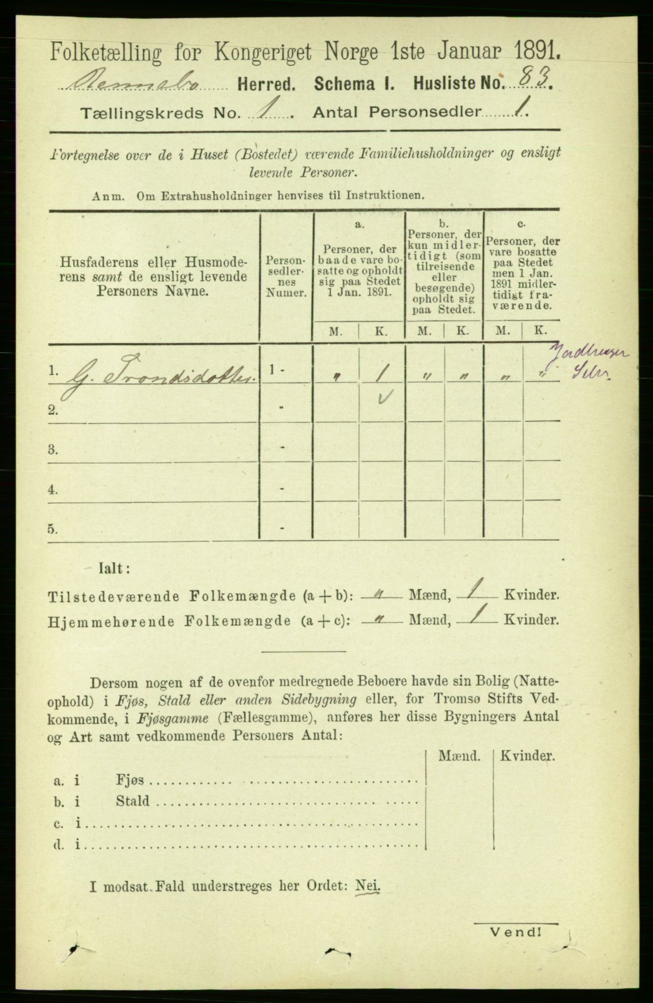 RA, 1891 census for 1635 Rennebu, 1891, p. 101