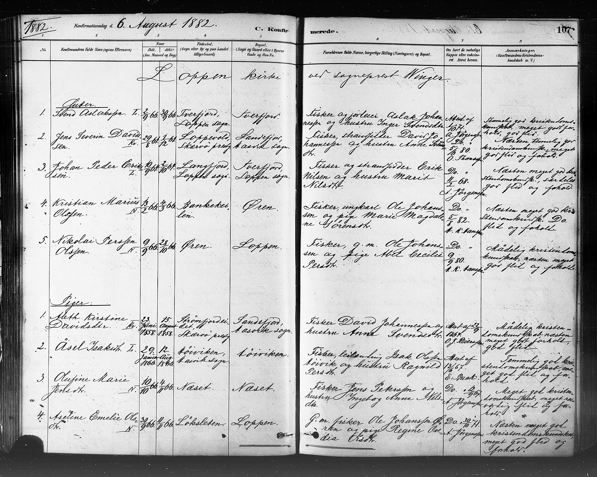 Loppa sokneprestkontor, AV/SATØ-S-1339/H/Ha/L0006kirke: Parish register (official) no. 6, 1879-1895, p. 107