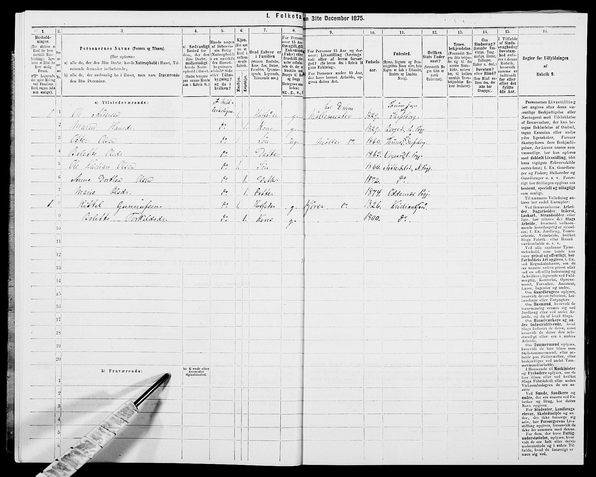 SAK, 1875 census for 1012P Oddernes, 1875, p. 844