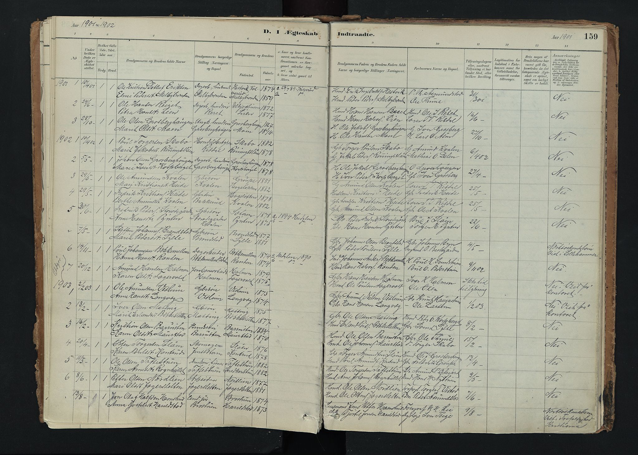 Nord-Fron prestekontor, SAH/PREST-080/H/Ha/Haa/L0005: Parish register (official) no. 5, 1884-1914, p. 159