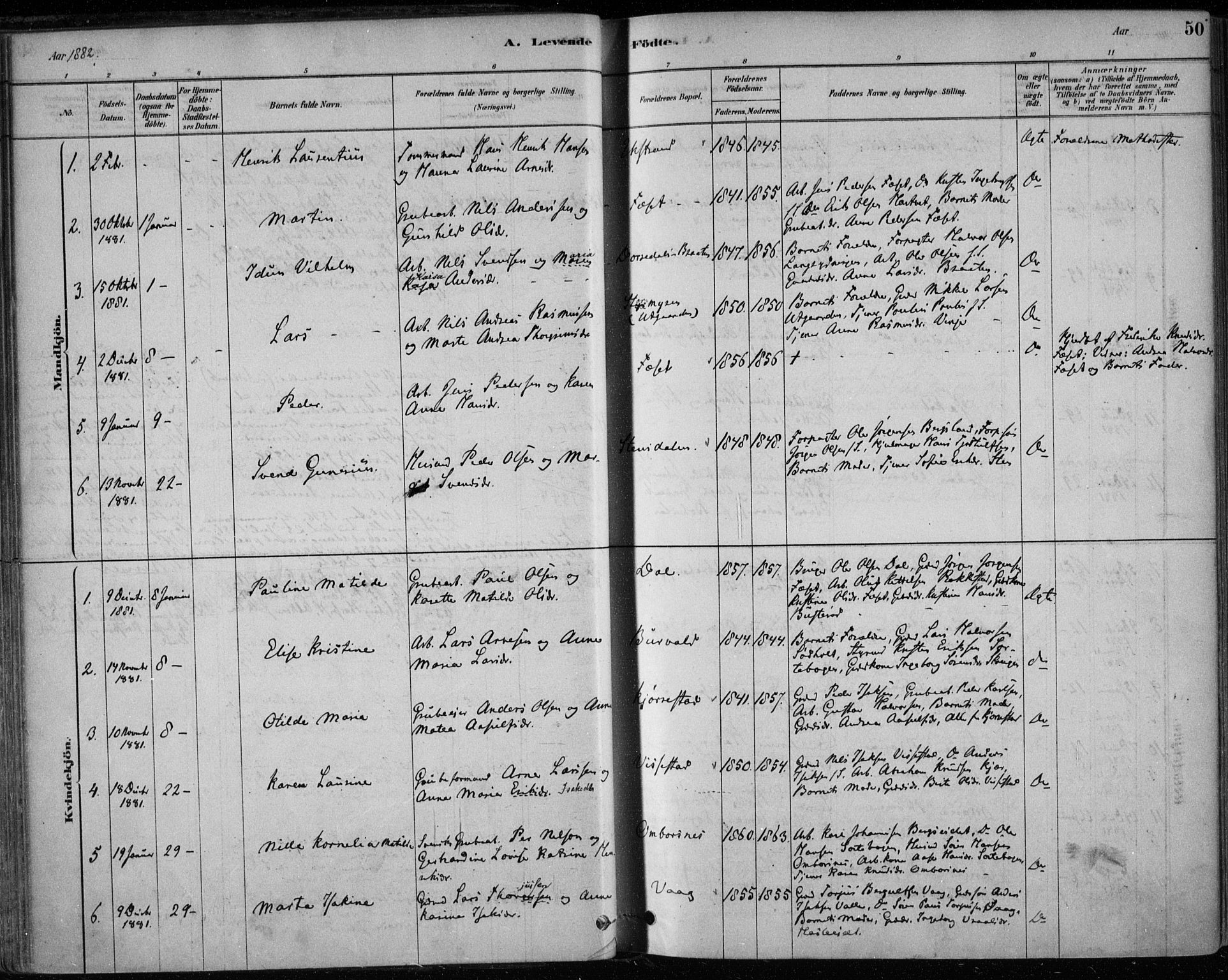 Bamble kirkebøker, SAKO/A-253/F/Fa/L0007: Parish register (official) no. I 7, 1878-1888, p. 50