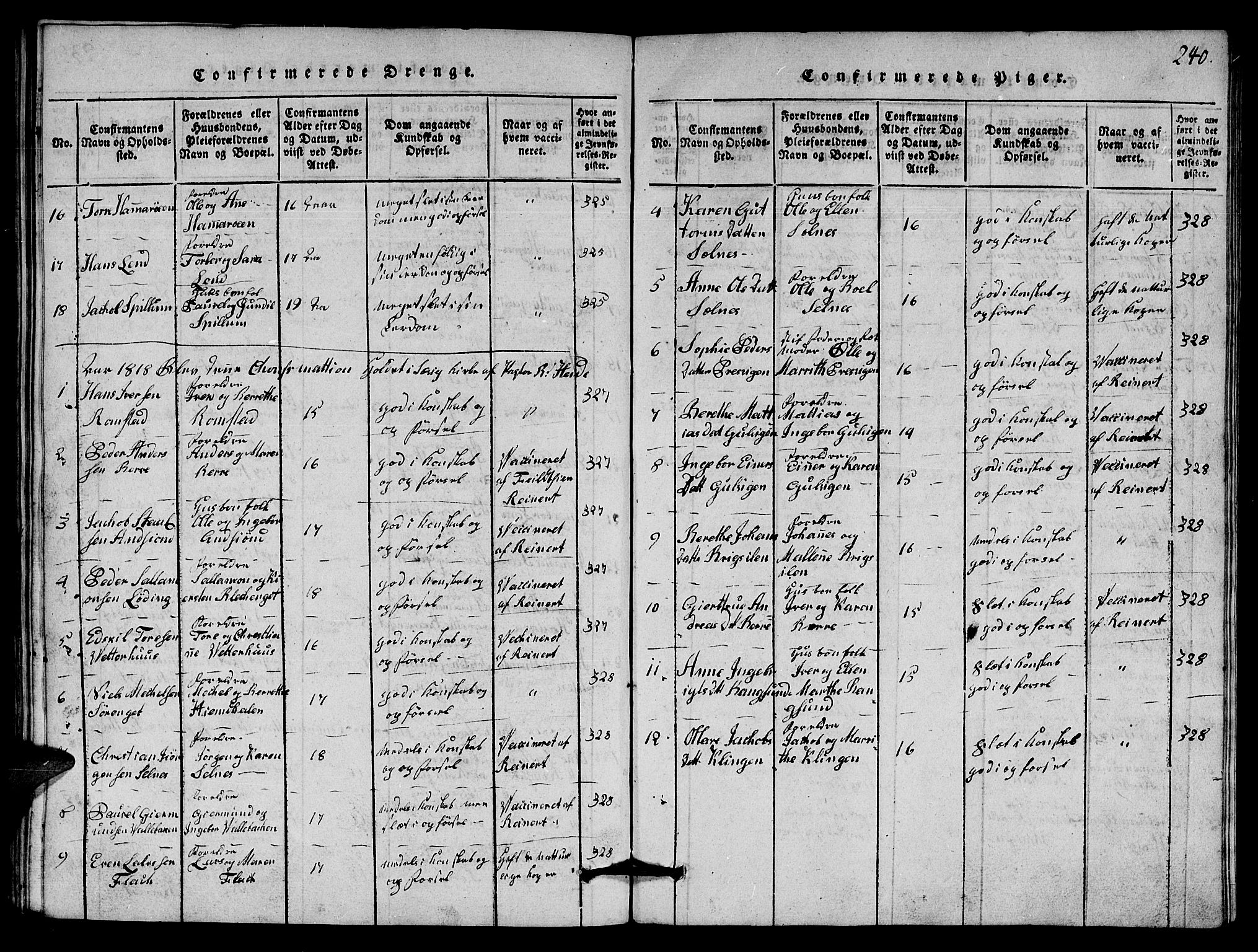 Ministerialprotokoller, klokkerbøker og fødselsregistre - Nord-Trøndelag, AV/SAT-A-1458/770/L0590: Parish register (copy) no. 770C01, 1815-1824, p. 240