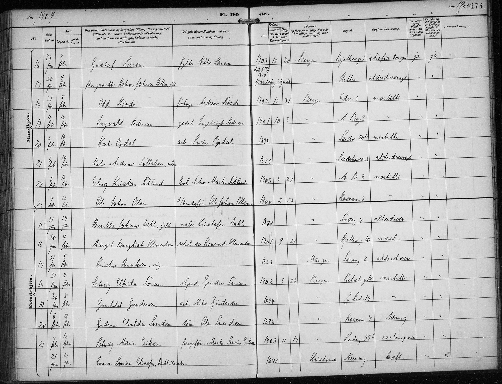 Sandviken Sokneprestembete, AV/SAB-A-77601/H/Ha/L0018: Parish register (official) no. E 1, 1893-1905, p. 174