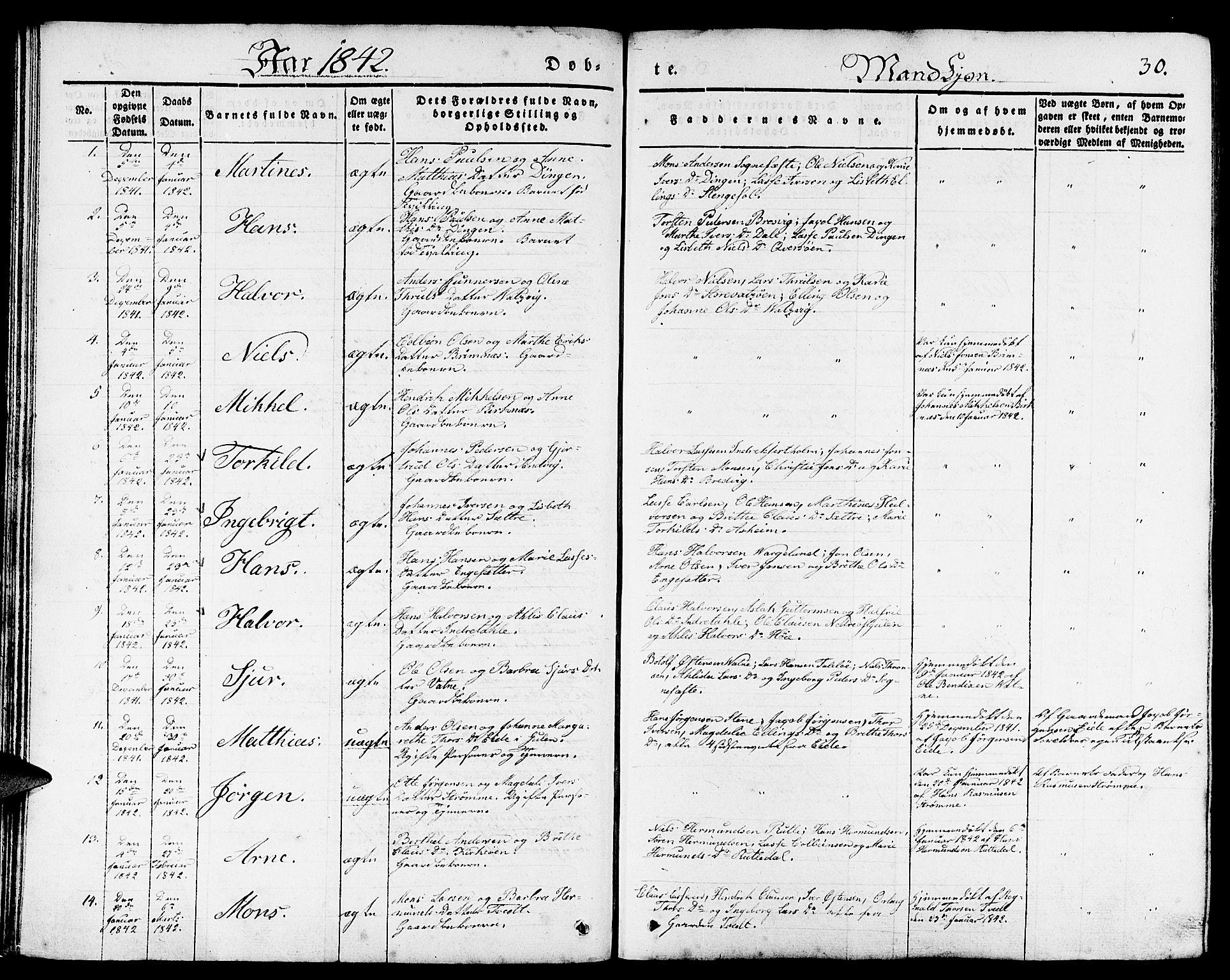 Gulen sokneprestembete, SAB/A-80201/H/Haa/Haaa/L0020: Parish register (official) no. A 20, 1837-1847, p. 30