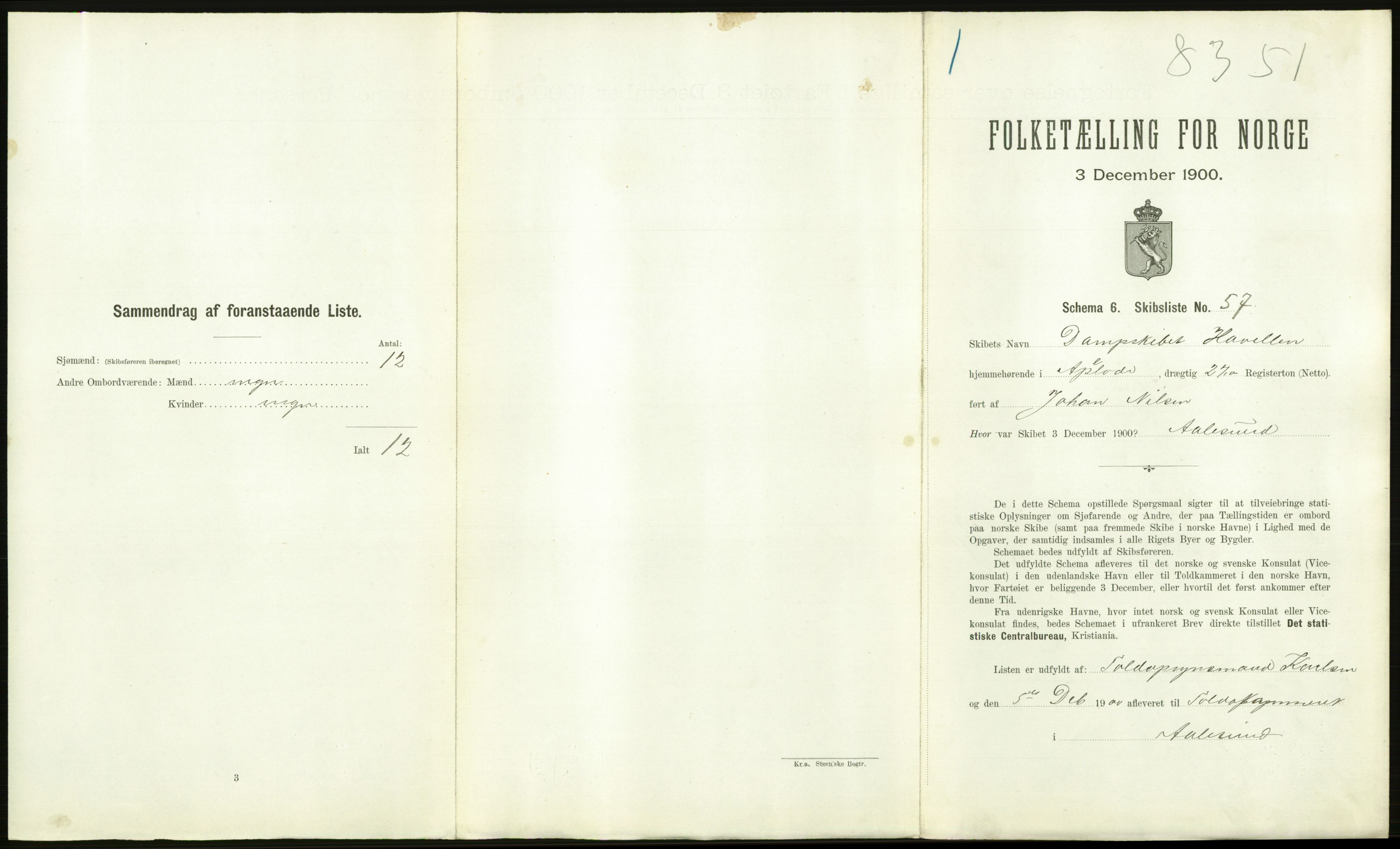 RA, 1900 Census - ship lists from ships in Norwegian harbours, harbours abroad and at sea, 1900, p. 1611