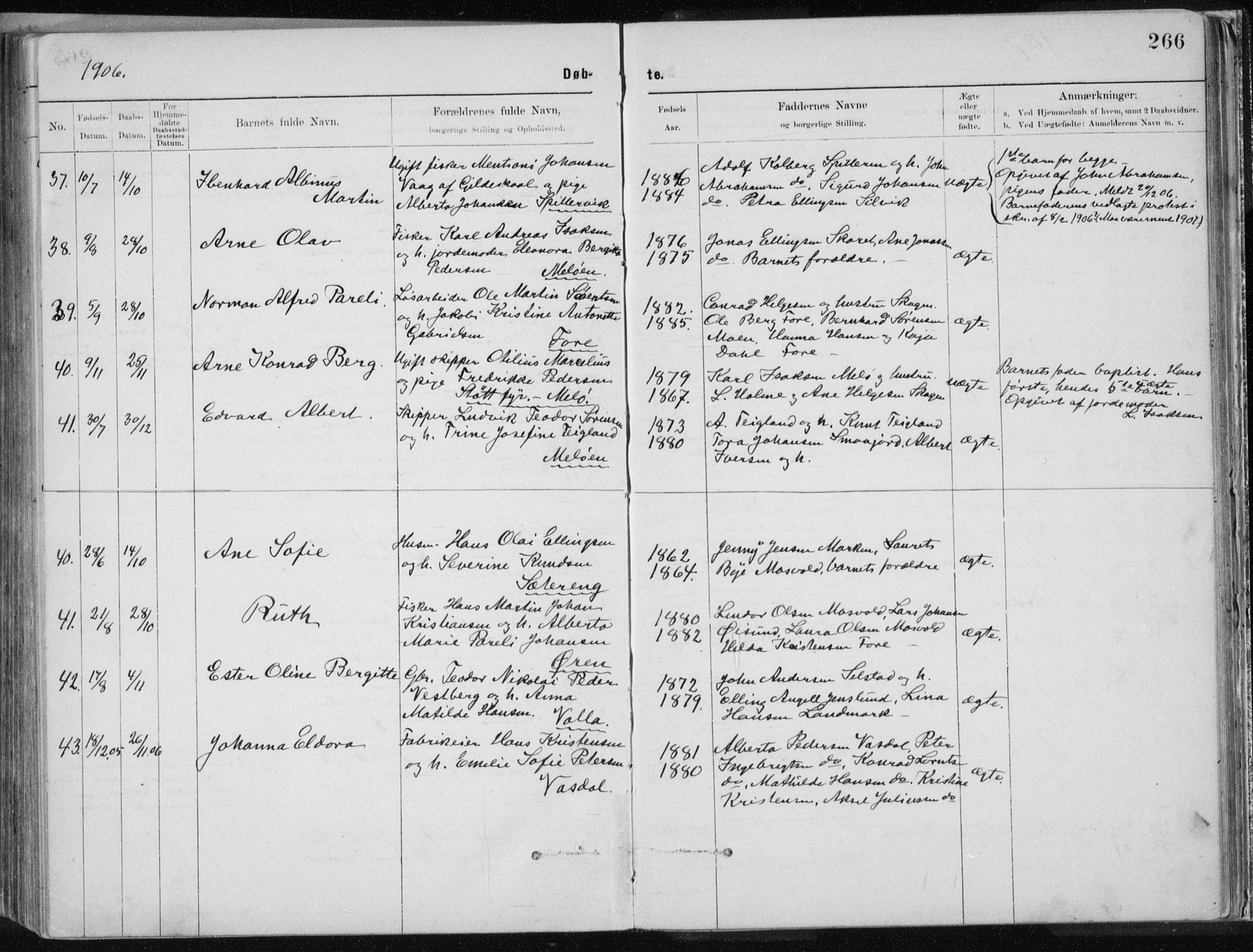 Ministerialprotokoller, klokkerbøker og fødselsregistre - Nordland, SAT/A-1459/843/L0636: Parish register (copy) no. 843C05, 1884-1909, p. 266