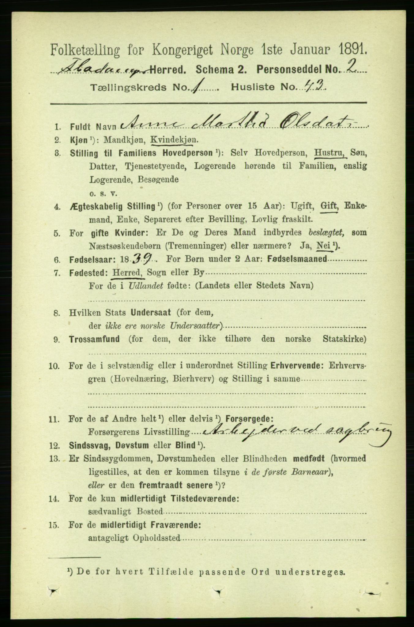 RA, 1891 census for 1749 Flatanger, 1891, p. 358