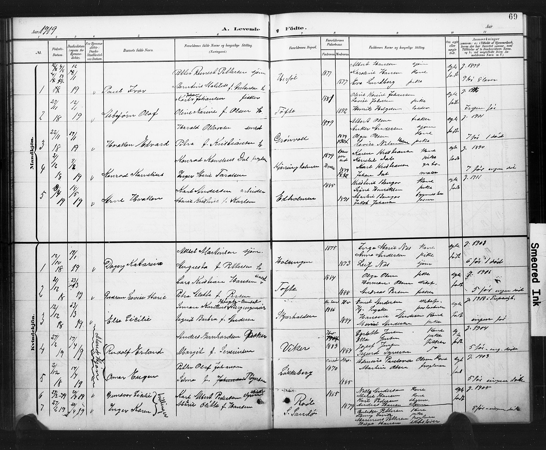 Hvaler prestekontor Kirkebøker, SAO/A-2001/G/Ga/L0001: Parish register (copy) no. I 1, 1901-1930, p. 69