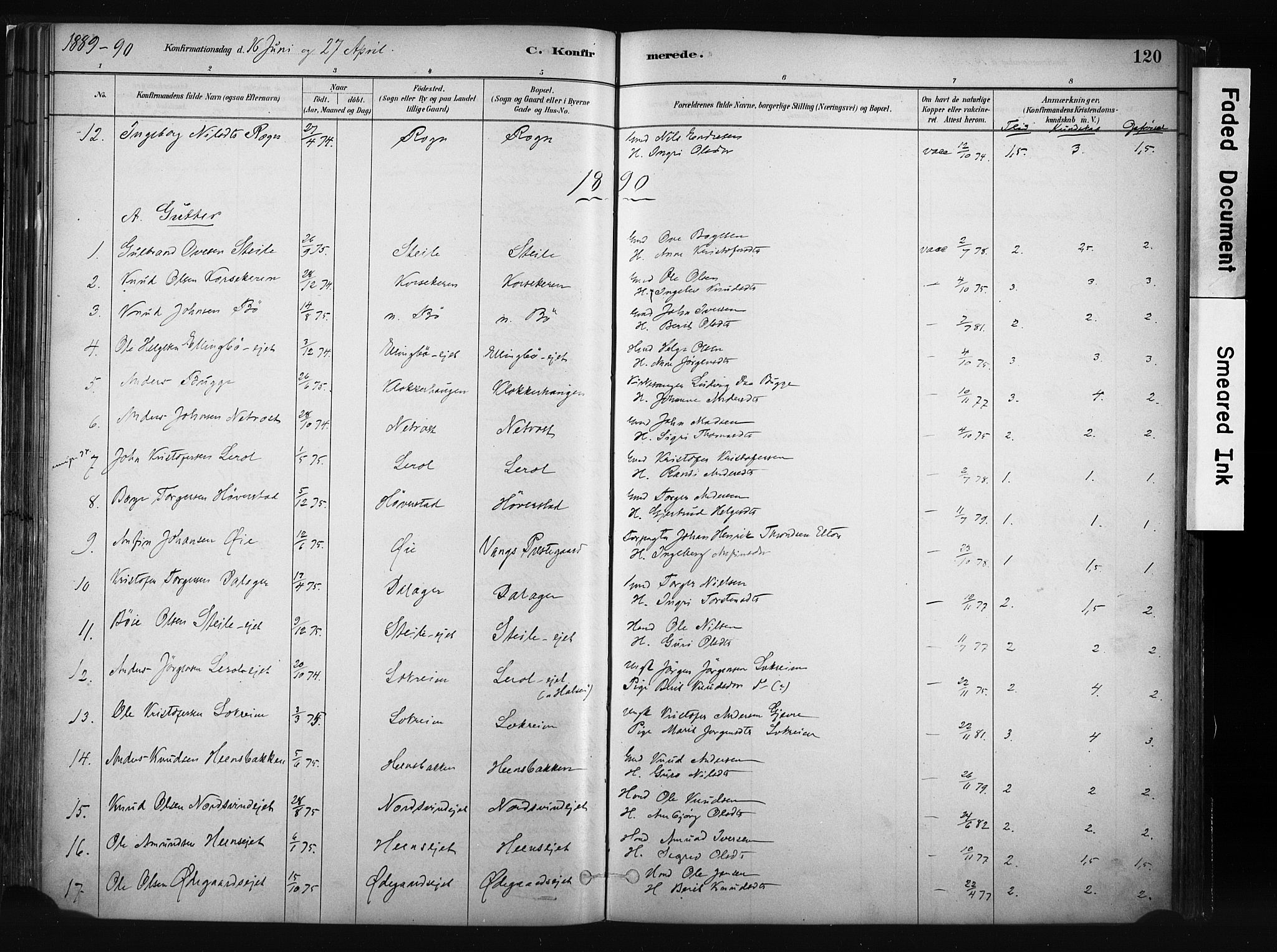 Vang prestekontor, Valdres, SAH/PREST-140/H/Ha/L0008: Parish register (official) no. 8, 1882-1910, p. 120