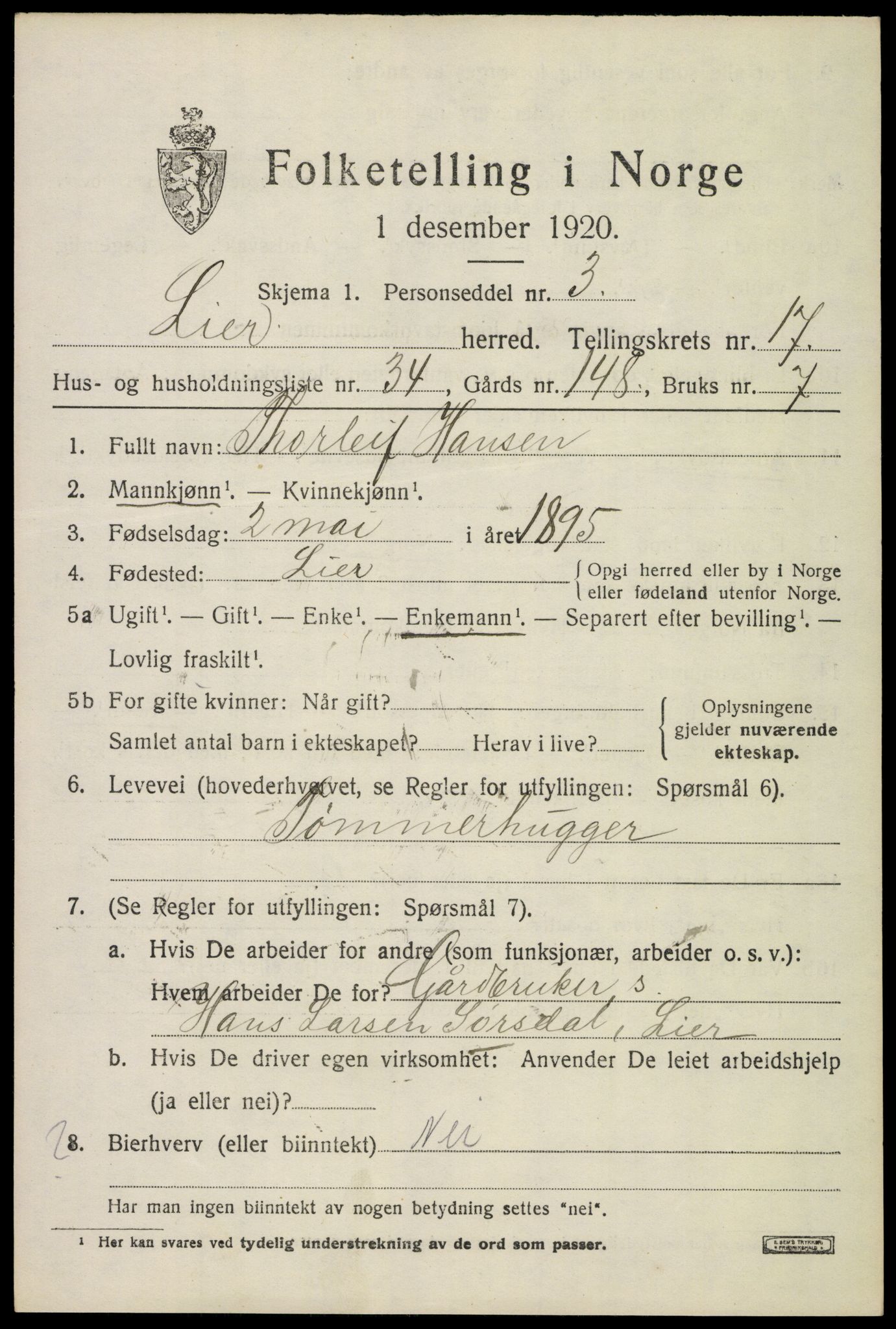 SAKO, 1920 census for Lier, 1920, p. 24808