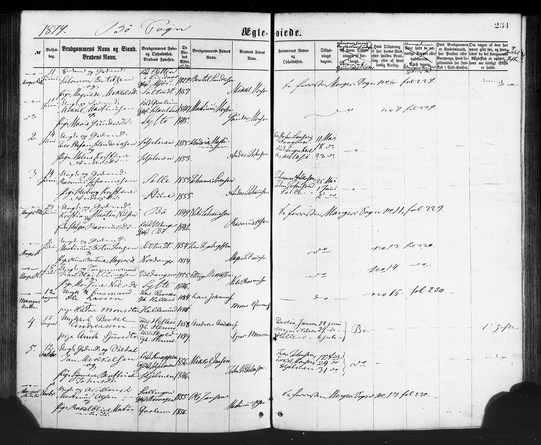 Manger sokneprestembete, SAB/A-76801/H/Haa: Parish register (official) no. A 8, 1871-1880, p. 234