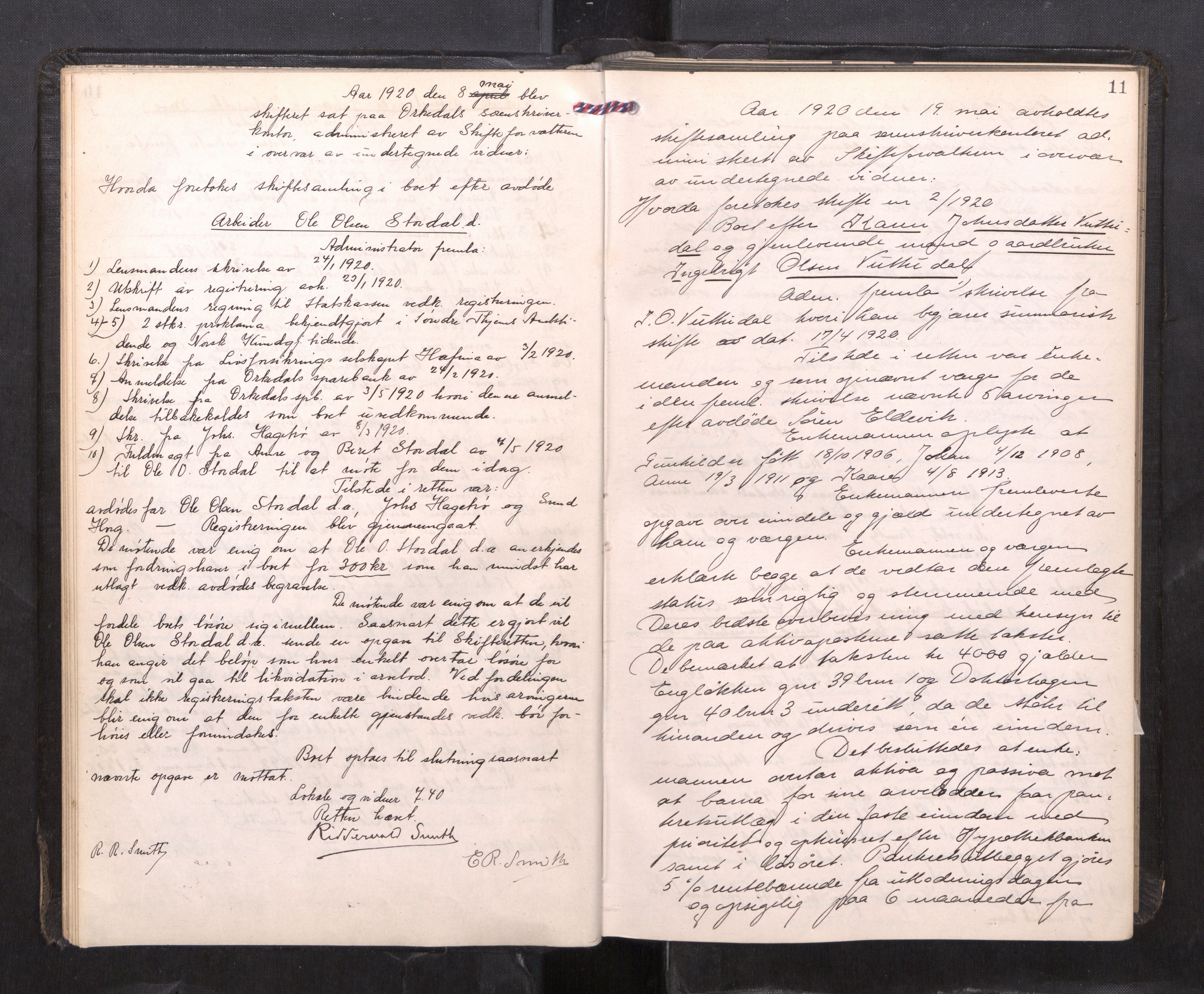 Orkdal sorenskriveri, AV/SAT-A-4169/1/3/3B/L0015: Skiftebehandlingsprotokoll, 1919-1927, p. 10b-11a