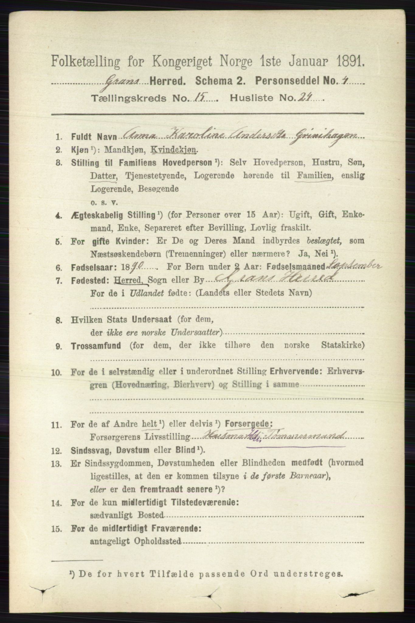 RA, 1891 census for 0534 Gran, 1891, p. 7736