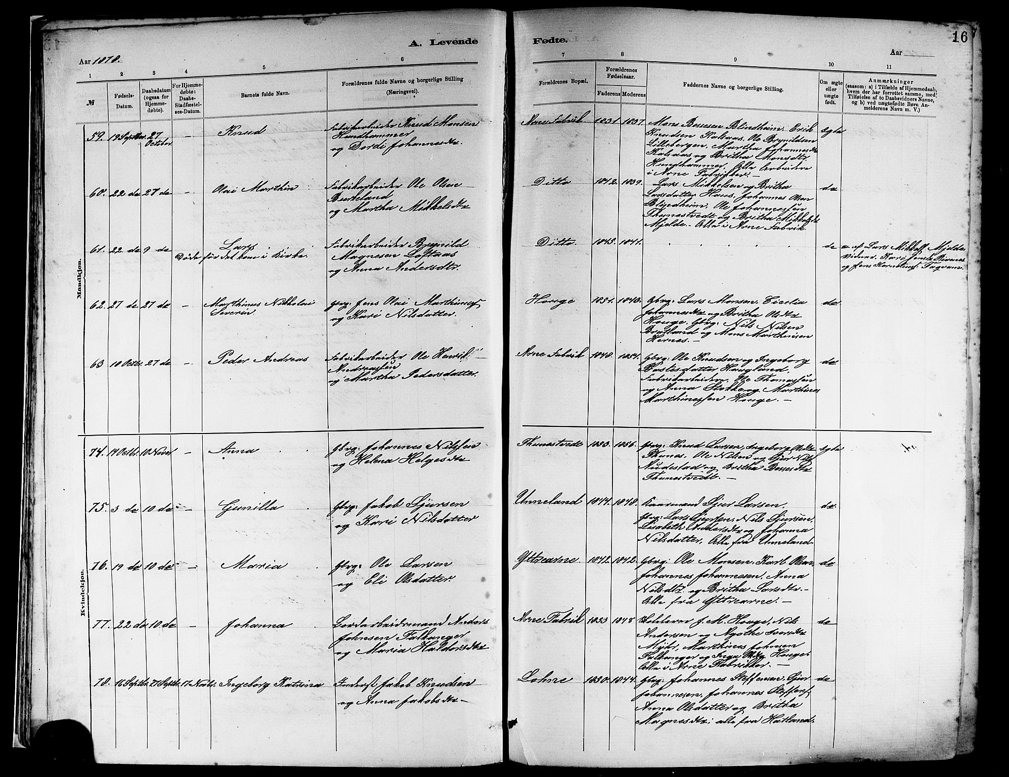 Haus sokneprestembete, AV/SAB-A-75601/H/Haa: Parish register (official) no. A 19I, 1878-1886, p. 16