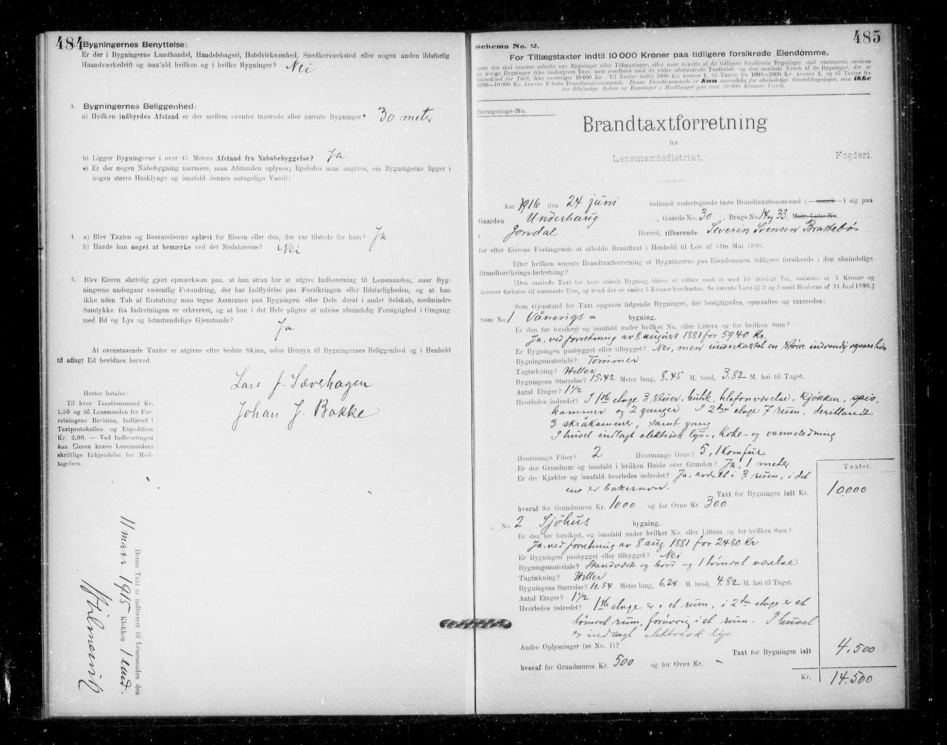 Lensmannen i Jondal, SAB/A-33101/0012/L0005: Branntakstprotokoll, skjematakst, 1894-1951, p. 484-485