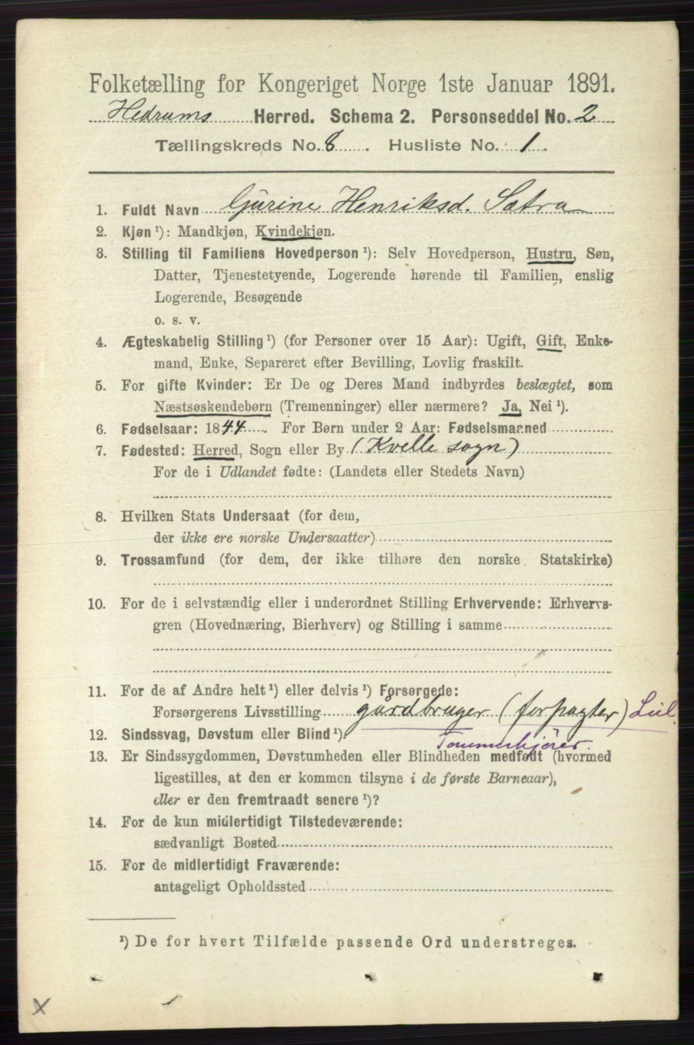 RA, 1891 census for 0727 Hedrum, 1891, p. 3469