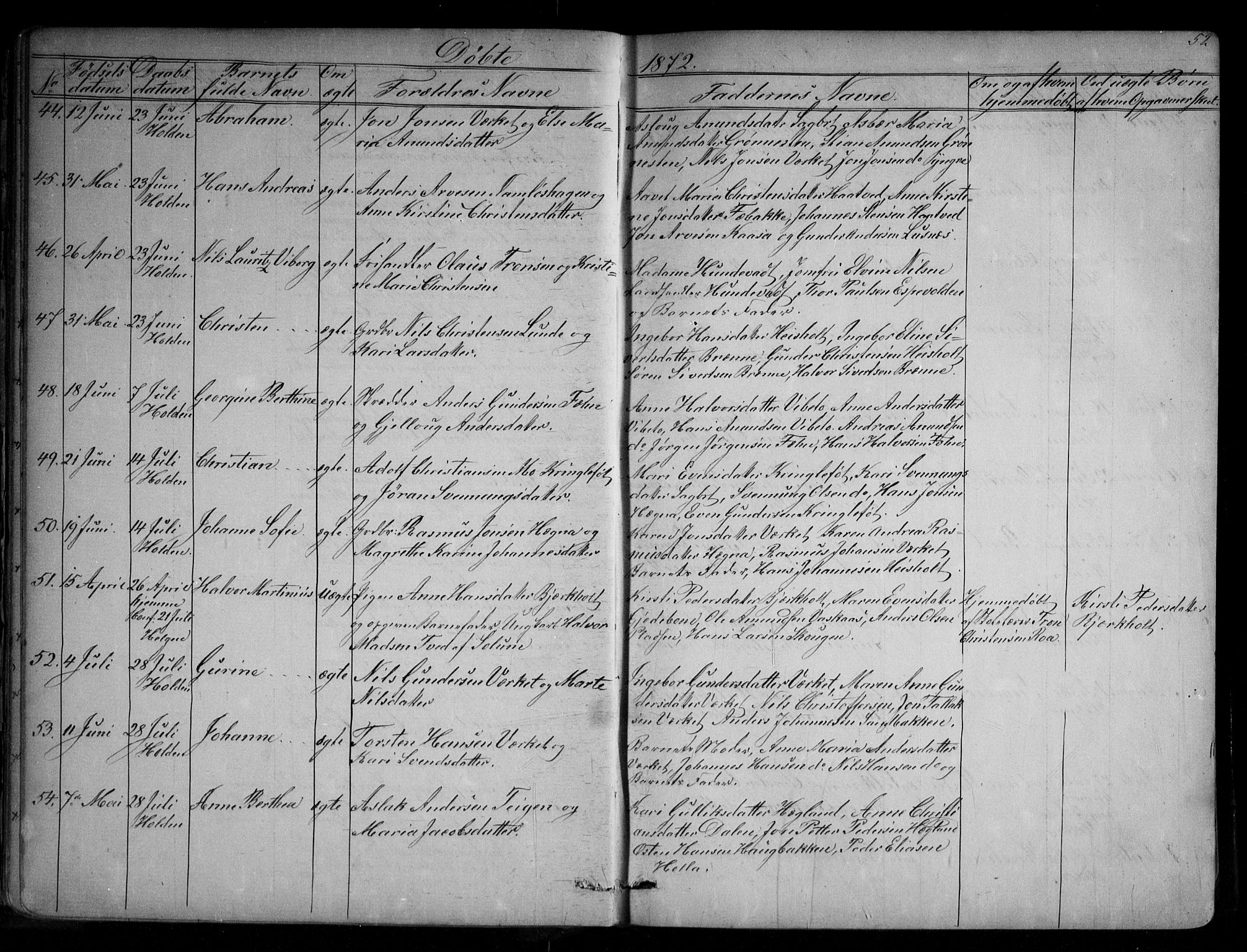 Holla kirkebøker, AV/SAKO-A-272/G/Ga/L0004: Parish register (copy) no. I 4, 1867-1890, p. 52