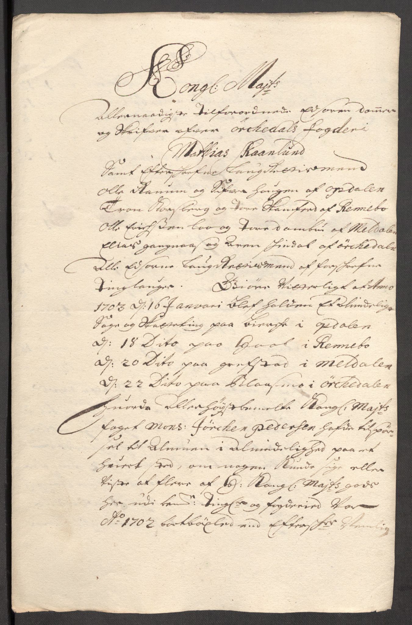 Rentekammeret inntil 1814, Reviderte regnskaper, Fogderegnskap, AV/RA-EA-4092/R60/L3952: Fogderegnskap Orkdal og Gauldal, 1702, p. 124