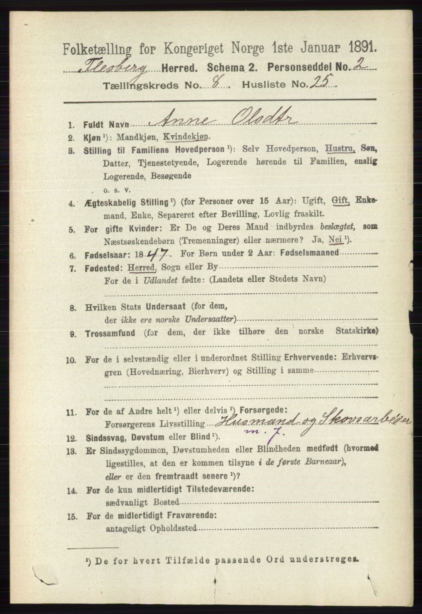 RA, 1891 census for 0631 Flesberg, 1891, p. 1485