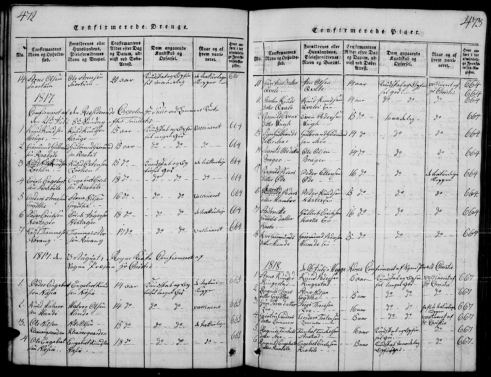 Slidre prestekontor, SAH/PREST-134/H/Ha/Hab/L0001: Parish register (copy) no. 1, 1814-1838, p. 472-473