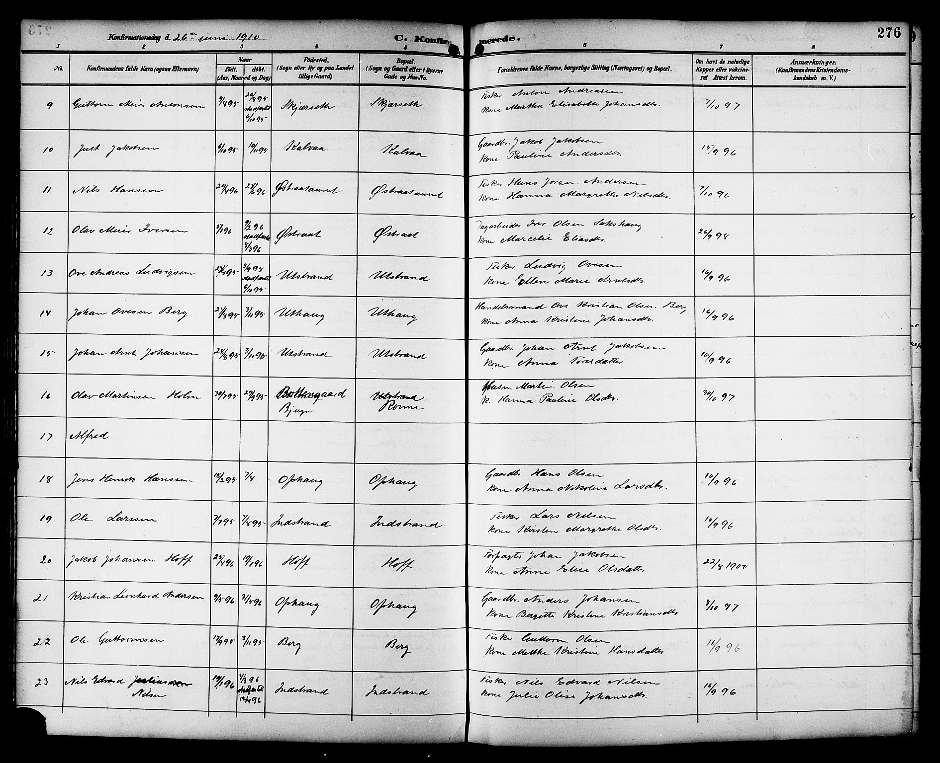Ministerialprotokoller, klokkerbøker og fødselsregistre - Sør-Trøndelag, SAT/A-1456/659/L0746: Parish register (copy) no. 659C03, 1893-1912, p. 276