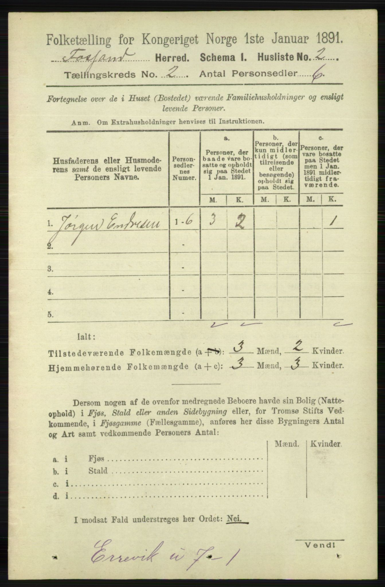 RA, 1891 census for 1129 Forsand, 1891, p. 185