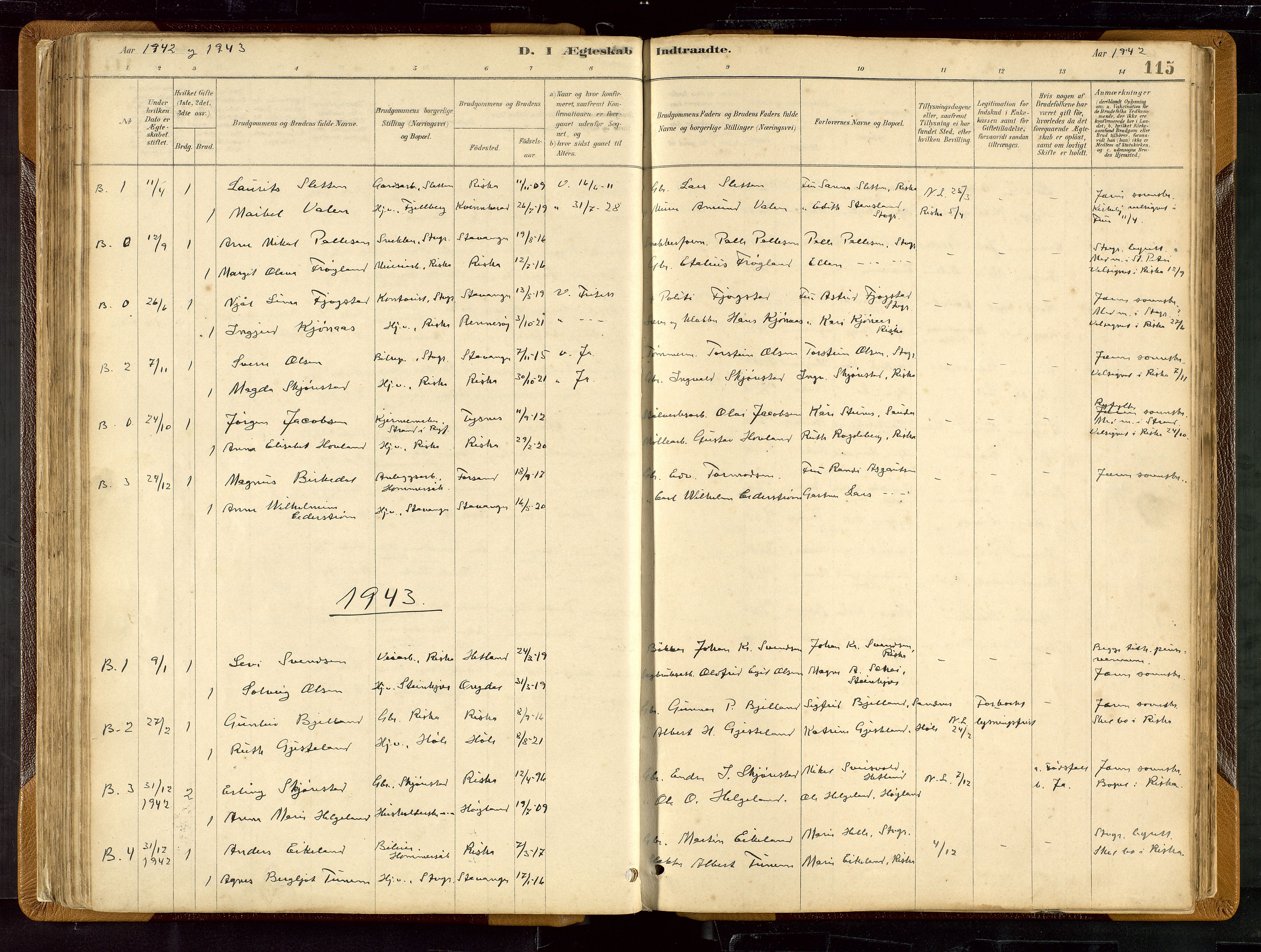 Hetland sokneprestkontor, SAST/A-101826/30/30BB/L0007: Parish register (copy) no. B 7, 1878-1910, p. 115