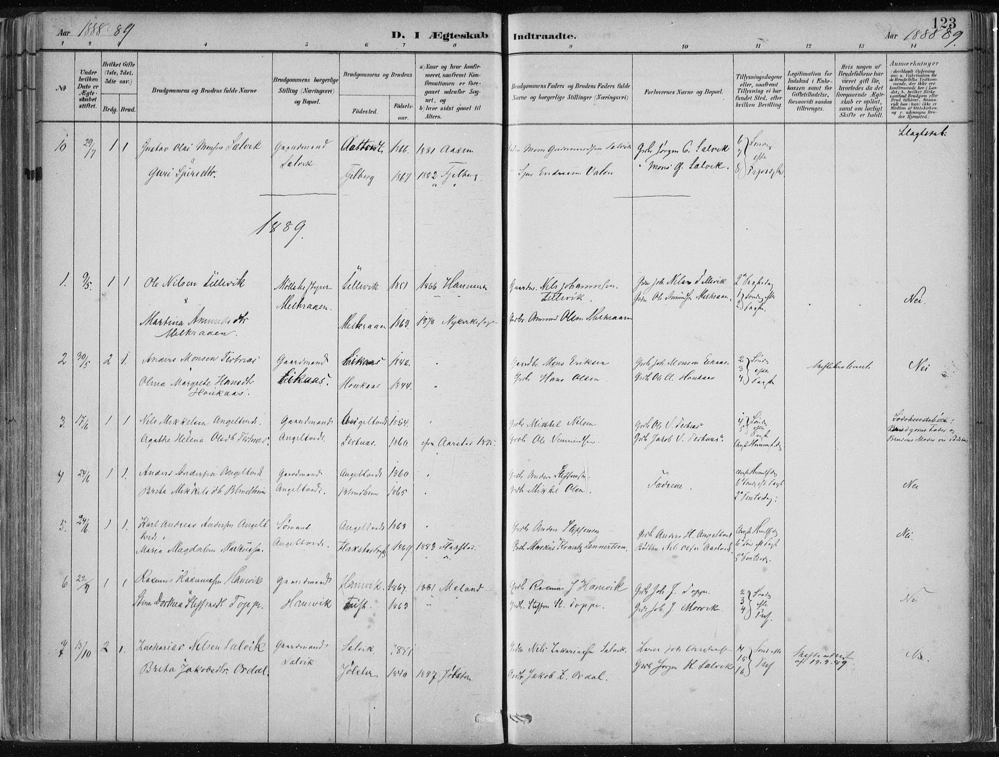 Hamre sokneprestembete, SAB/A-75501/H/Ha/Haa/Haad/L0001: Parish register (official) no. D  1, 1882-1906, p. 123