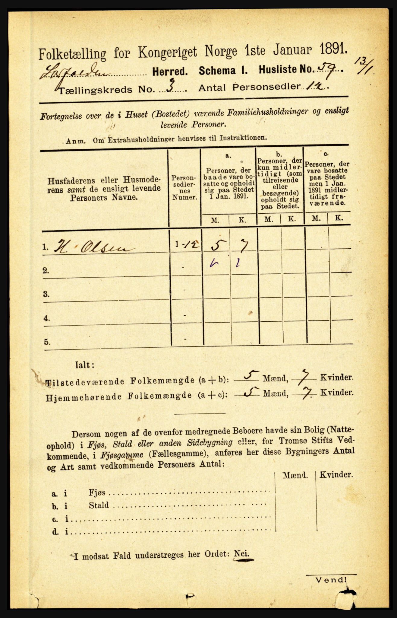 RA, 1891 census for 1845 Sørfold, 1891, p. 449