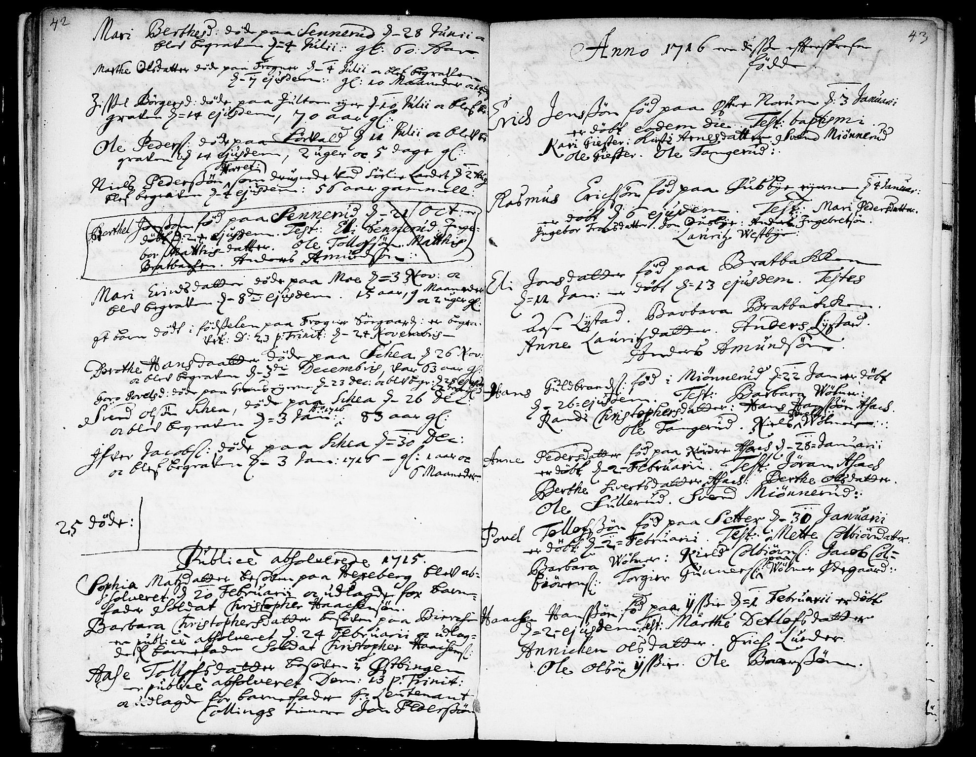 Sørum prestekontor Kirkebøker, SAO/A-10303/F/Fa/L0001: Parish register (official) no. I 1, 1710-1730, p. 42-43