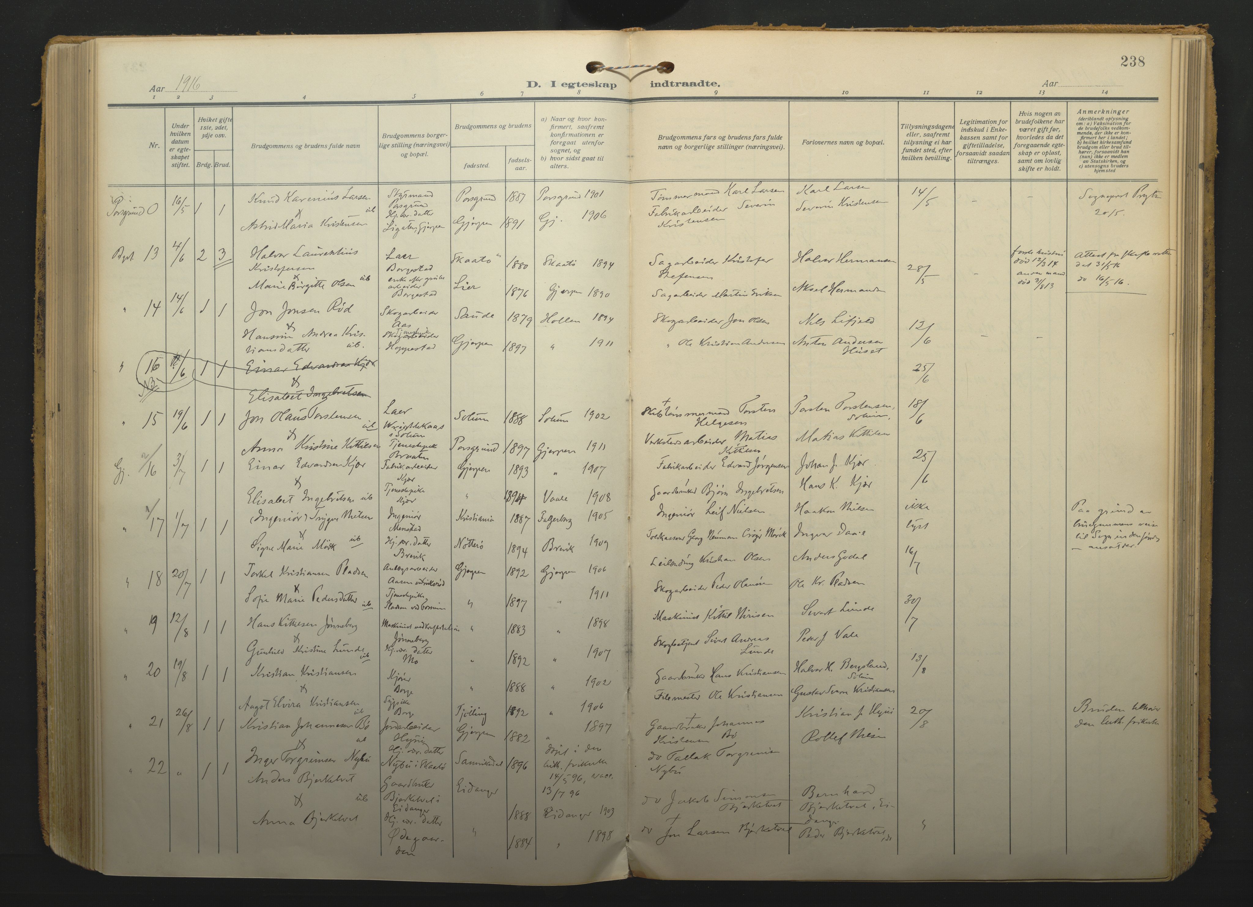 Gjerpen kirkebøker, SAKO/A-265/F/Fa/L0013: Parish register (official) no. I 13, 1914-1924, p. 238