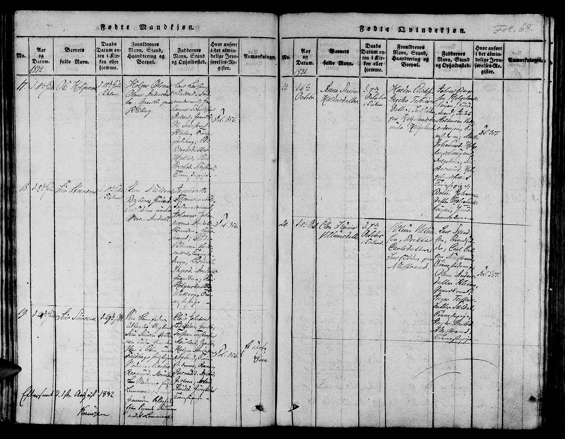 Nedstrand sokneprestkontor, AV/SAST-A-101841/01/IV: Parish register (official) no. A 6, 1816-1838, p. 68