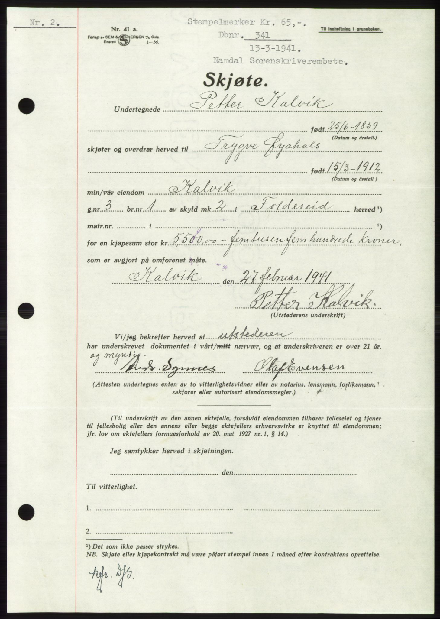 Namdal sorenskriveri, SAT/A-4133/1/2/2C: Mortgage book no. -, 1940-1941, Deed date: 13.03.1941
