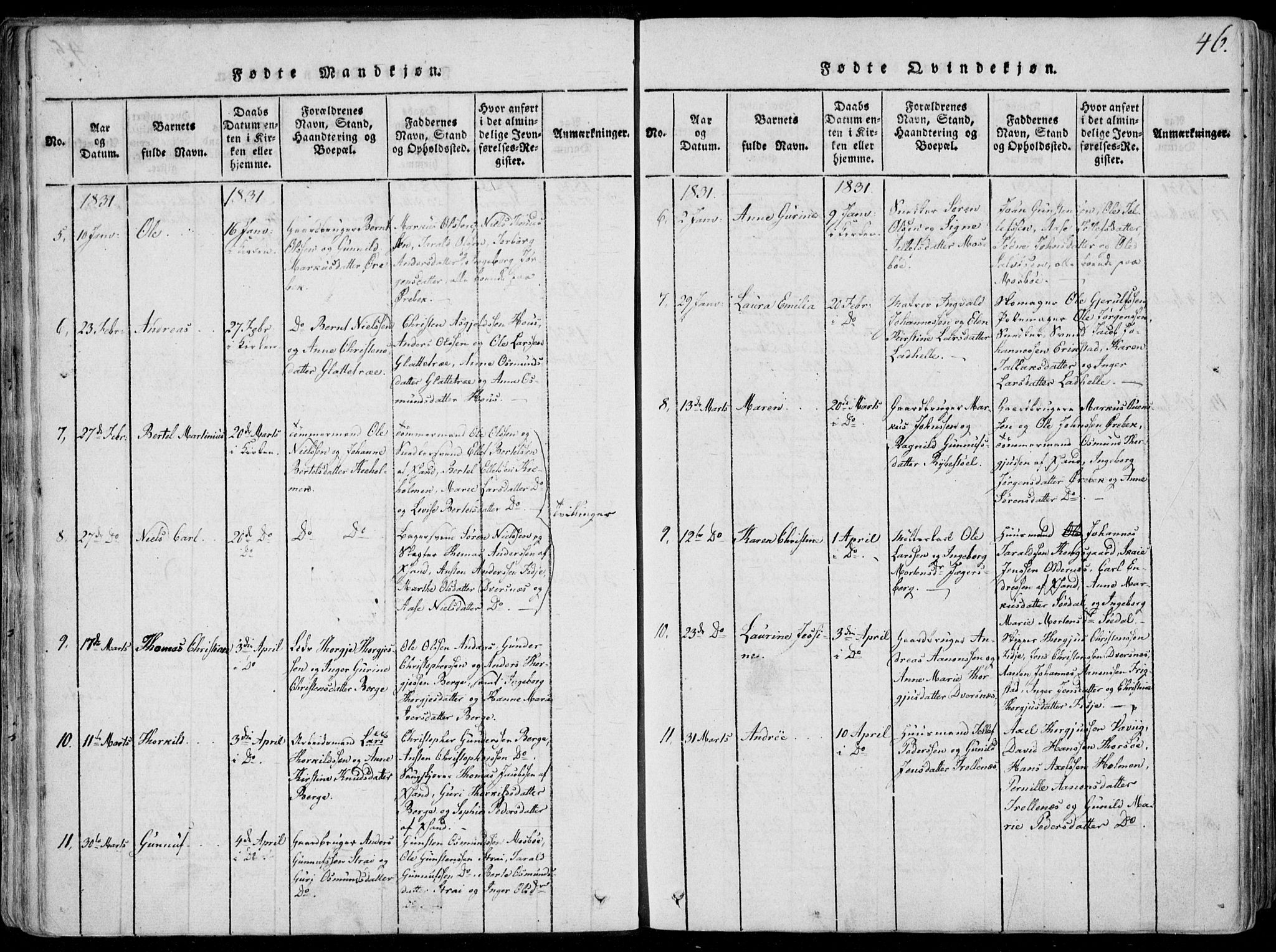 Oddernes sokneprestkontor, SAK/1111-0033/F/Fa/Faa/L0005: Parish register (official) no. A 5, 1820-1838, p. 46