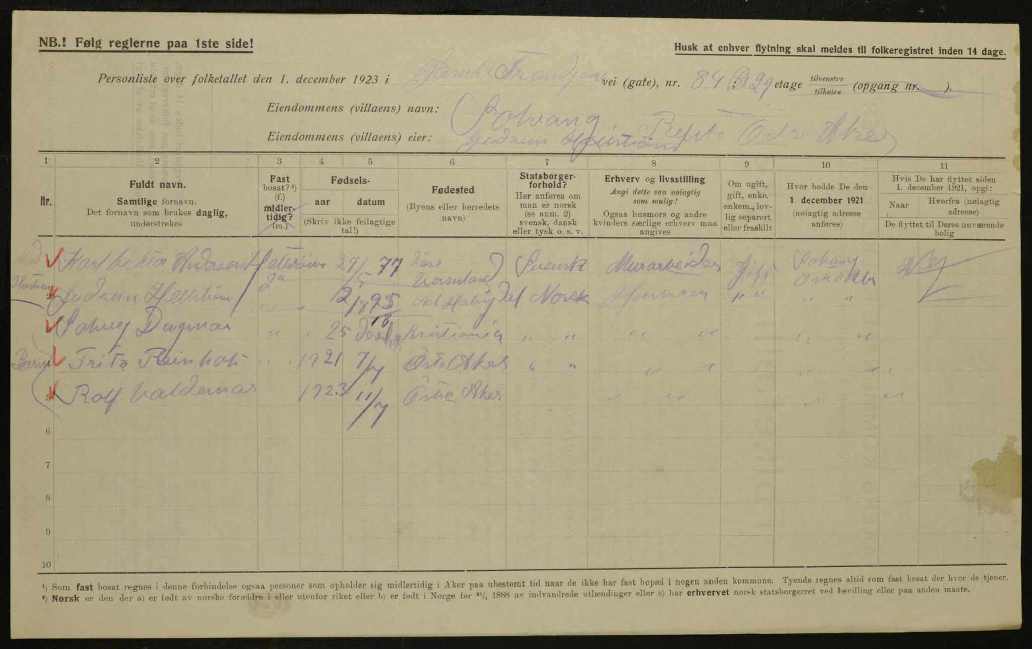 , Municipal Census 1923 for Aker, 1923, p. 33935