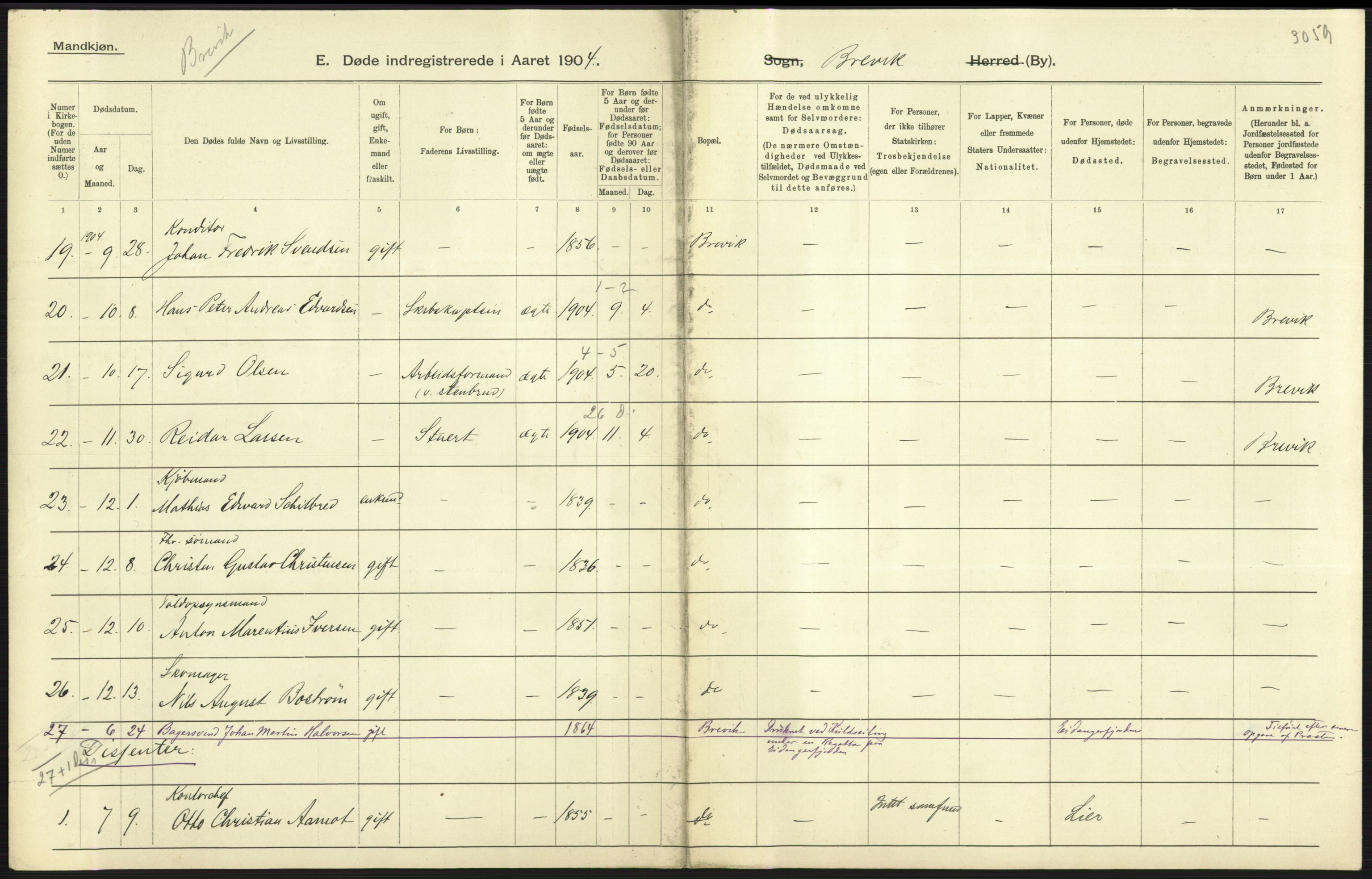 Statistisk sentralbyrå, Sosiodemografiske emner, Befolkning, AV/RA-S-2228/D/Df/Dfa/Dfab/L0009: Bratsberg amt: Fødte, gifte, døde, 1904, p. 769