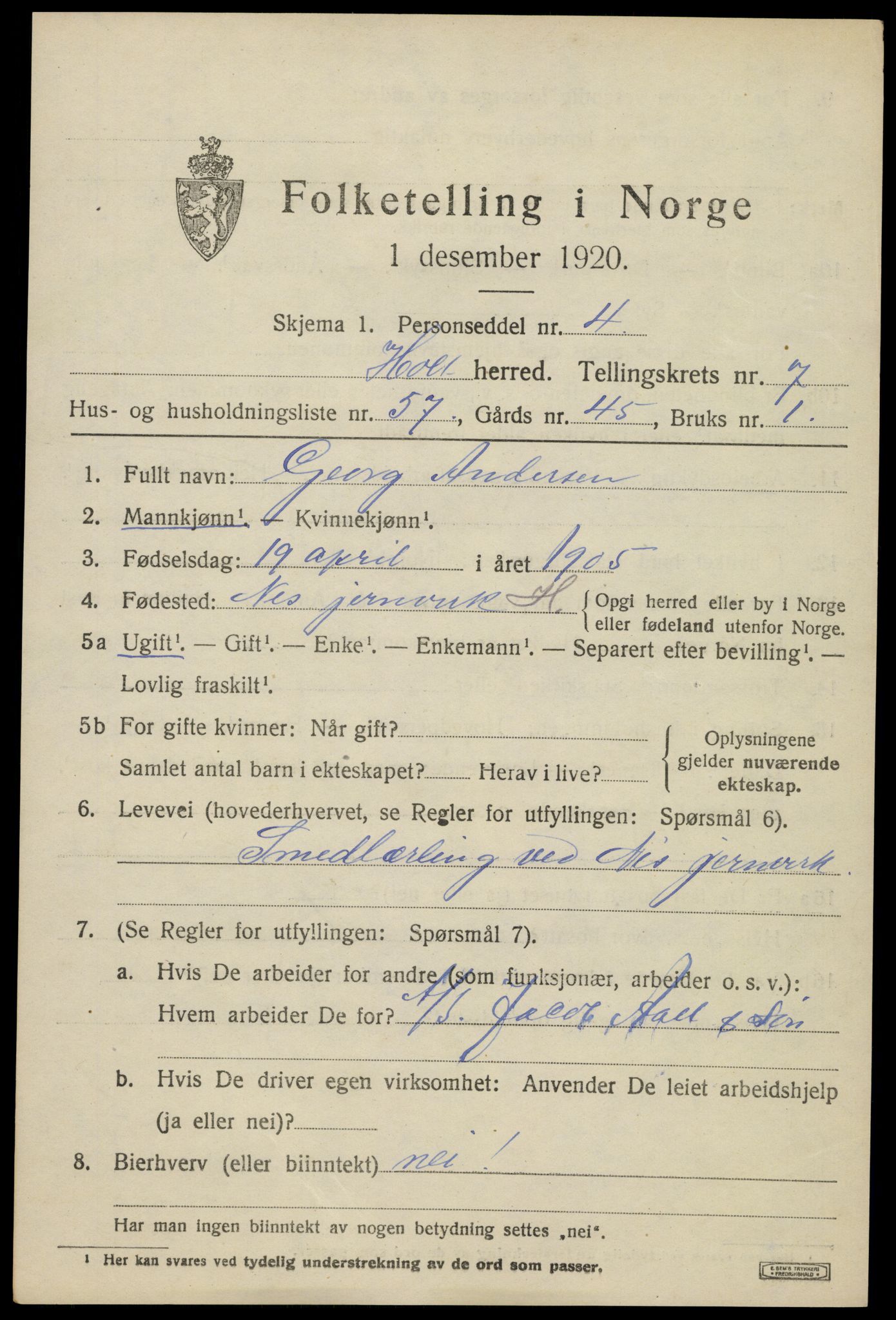 SAK, 1920 census for Holt, 1920, p. 4860