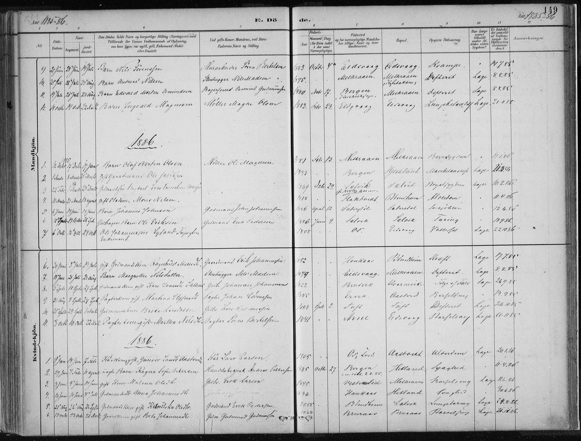 Hamre sokneprestembete, SAB/A-75501/H/Ha/Haa/Haad/L0001: Parish register (official) no. D  1, 1882-1906, p. 149