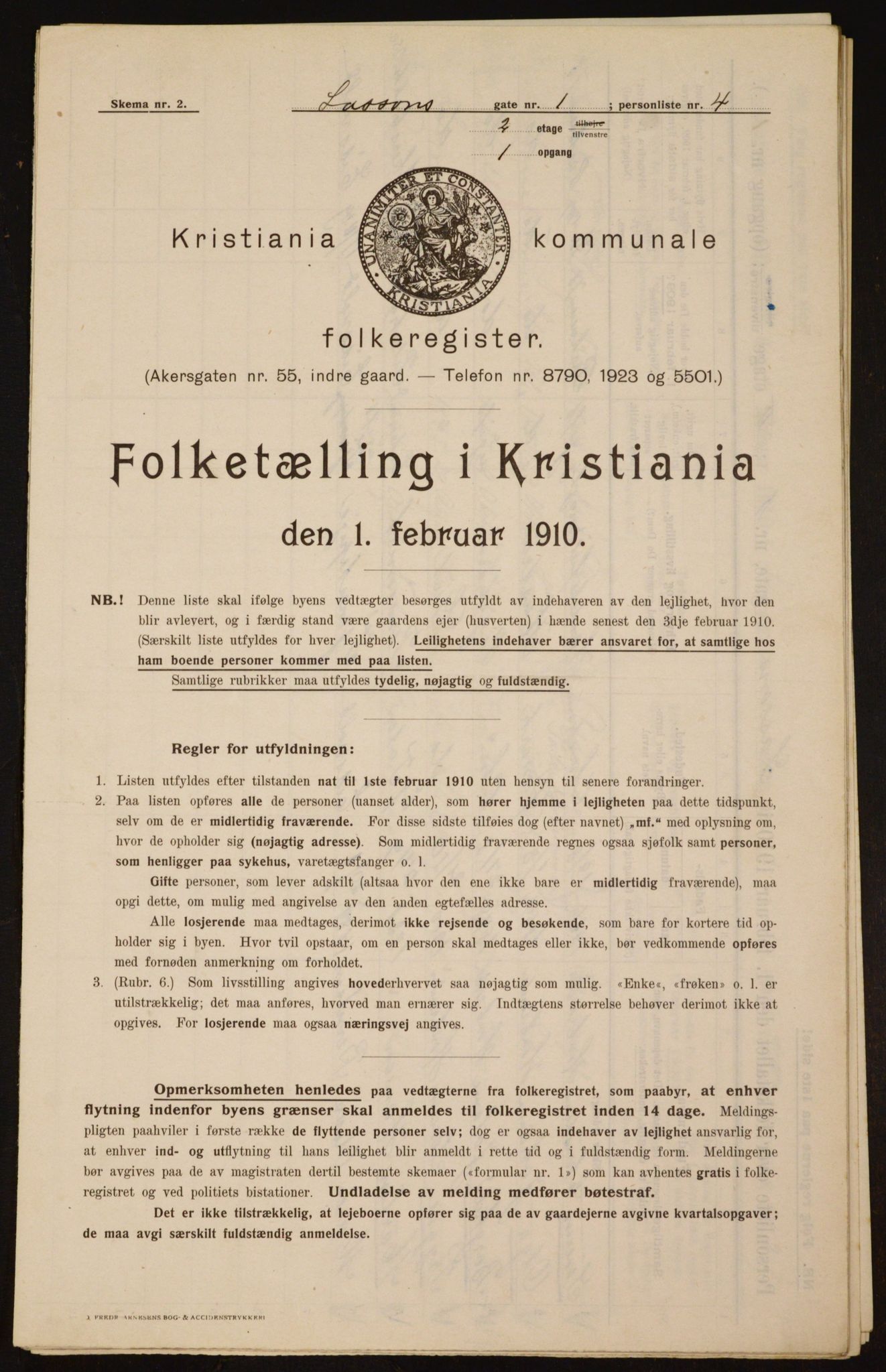 OBA, Municipal Census 1910 for Kristiania, 1910, p. 55262