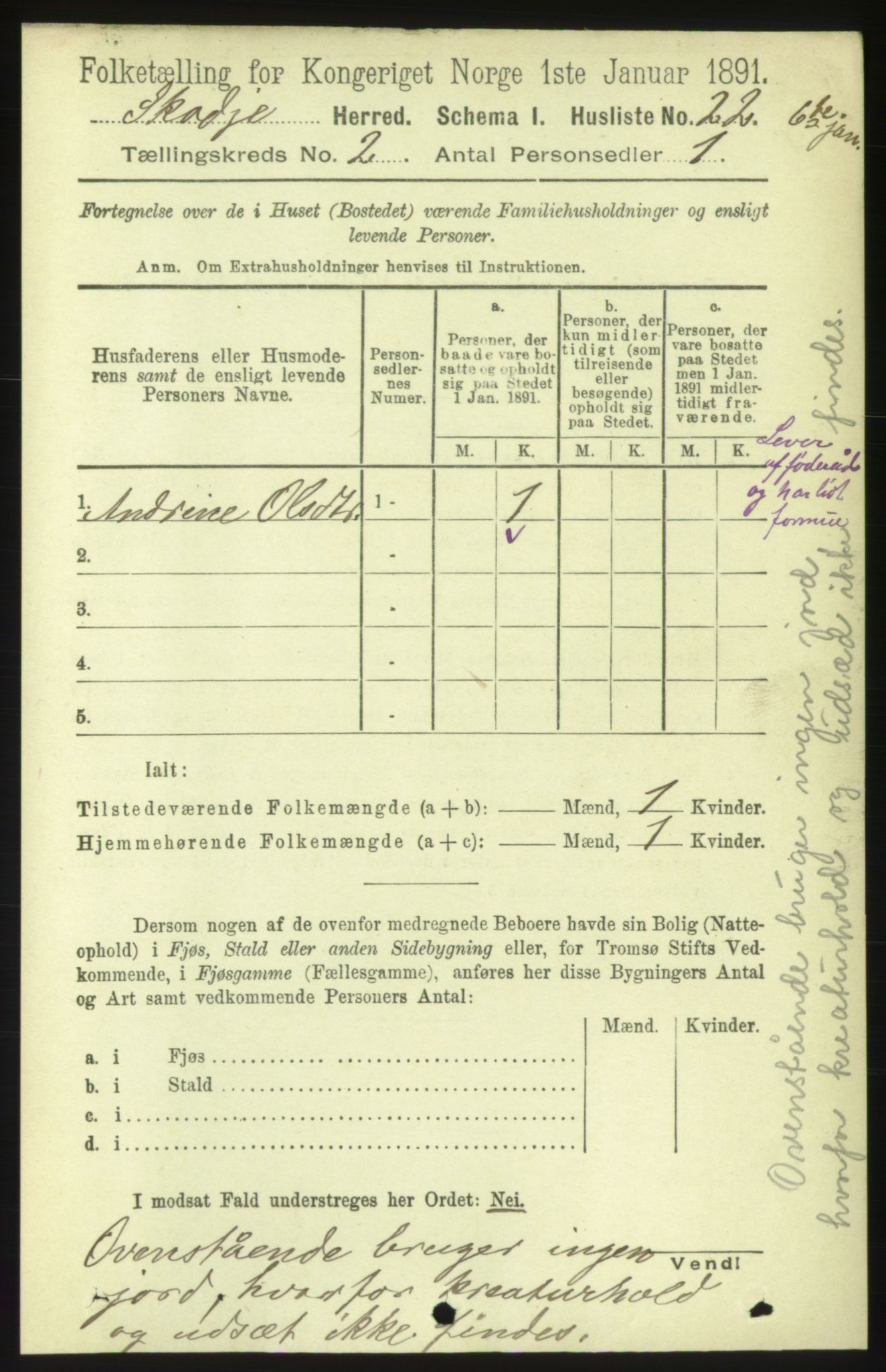 RA, 1891 census for 1529 Skodje, 1891, p. 268