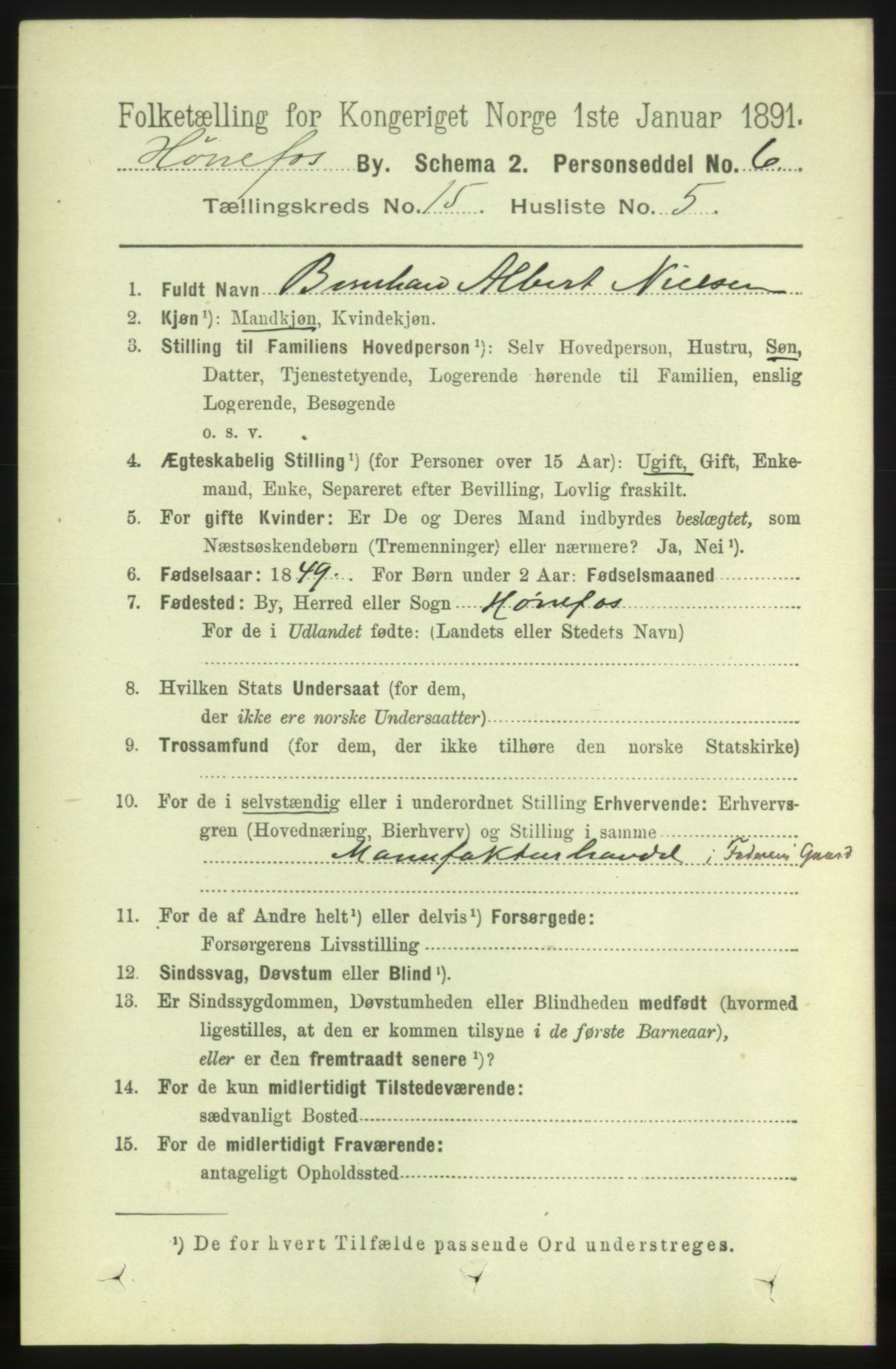 RA, 1891 census for 0601 Hønefoss, 1891, p. 1765