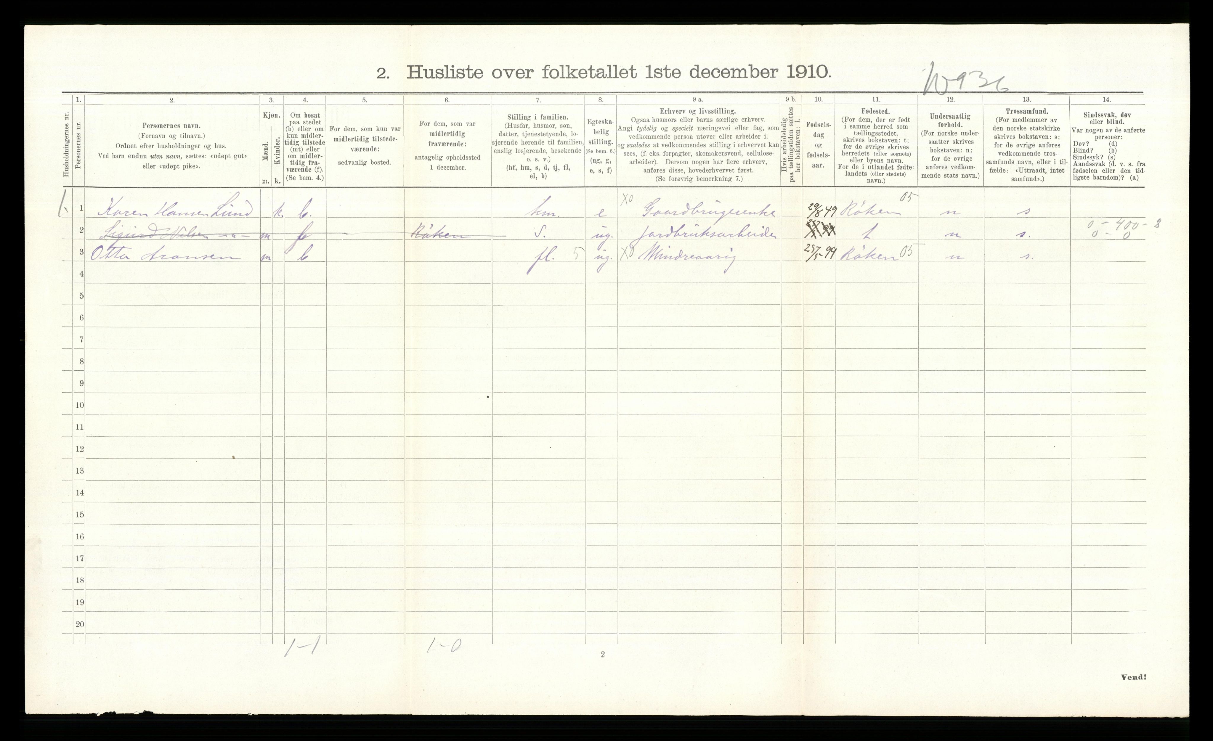 RA, 1910 census for Hurum, 1910, p. 1141