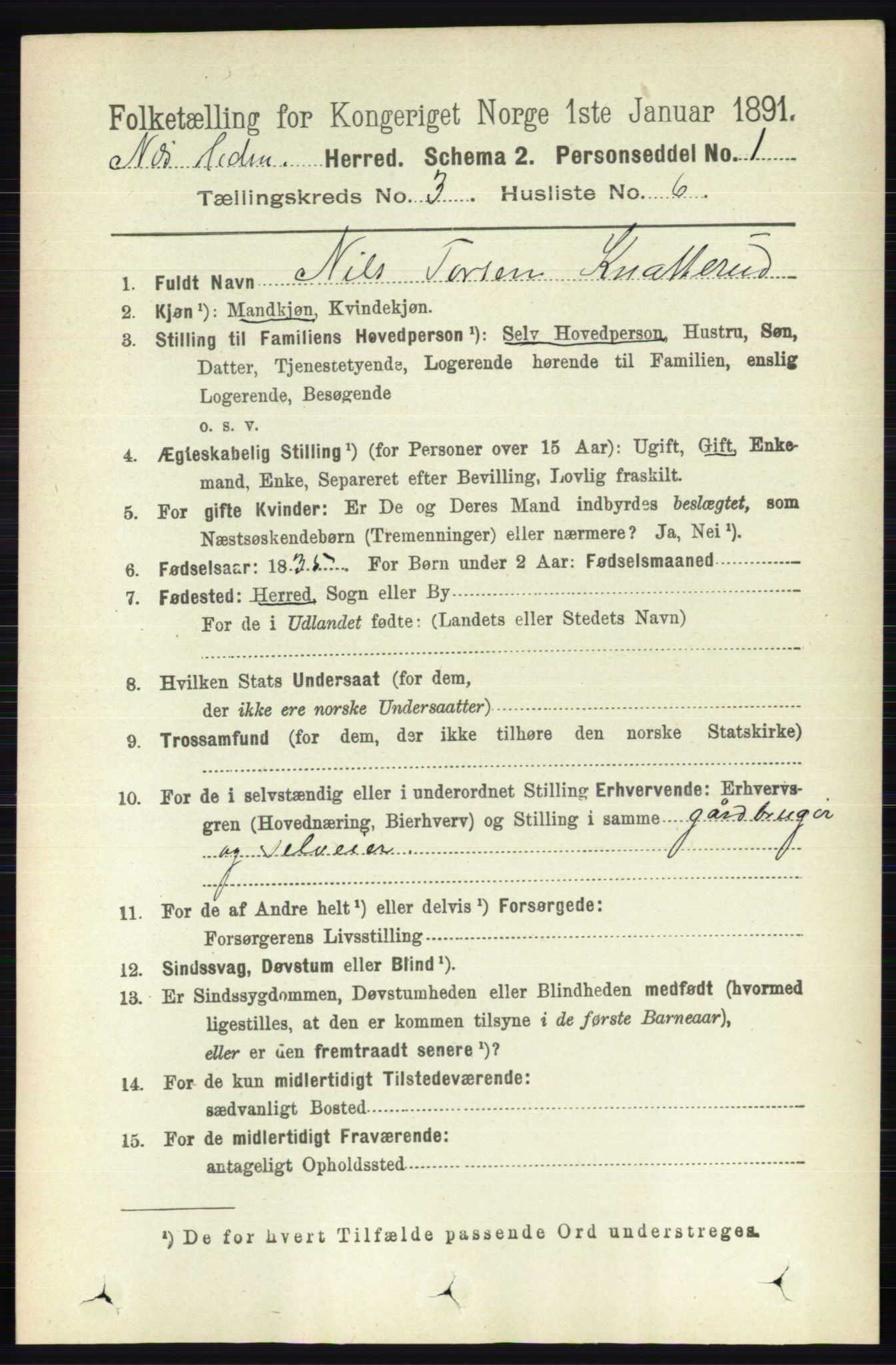RA, 1891 census for 0411 Nes, 1891, p. 1622