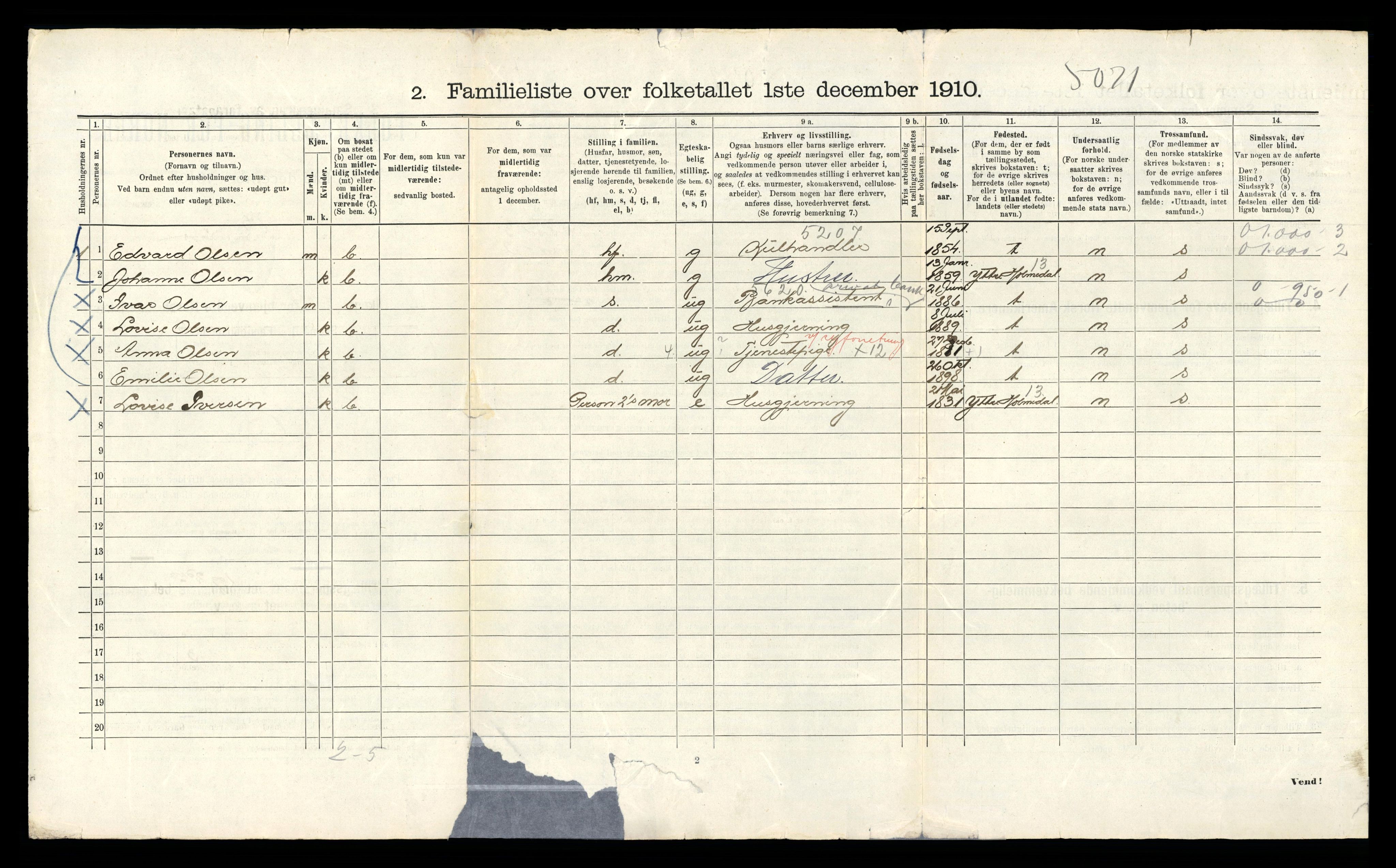 RA, 1910 census for Bergen, 1910, p. 33070