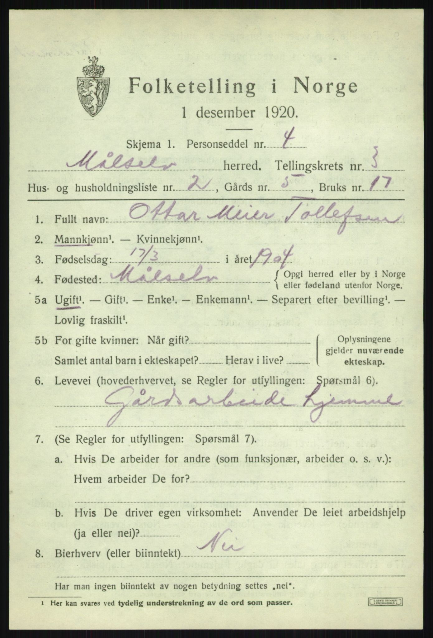 SATØ, 1920 census for Målselv, 1920, p. 2269