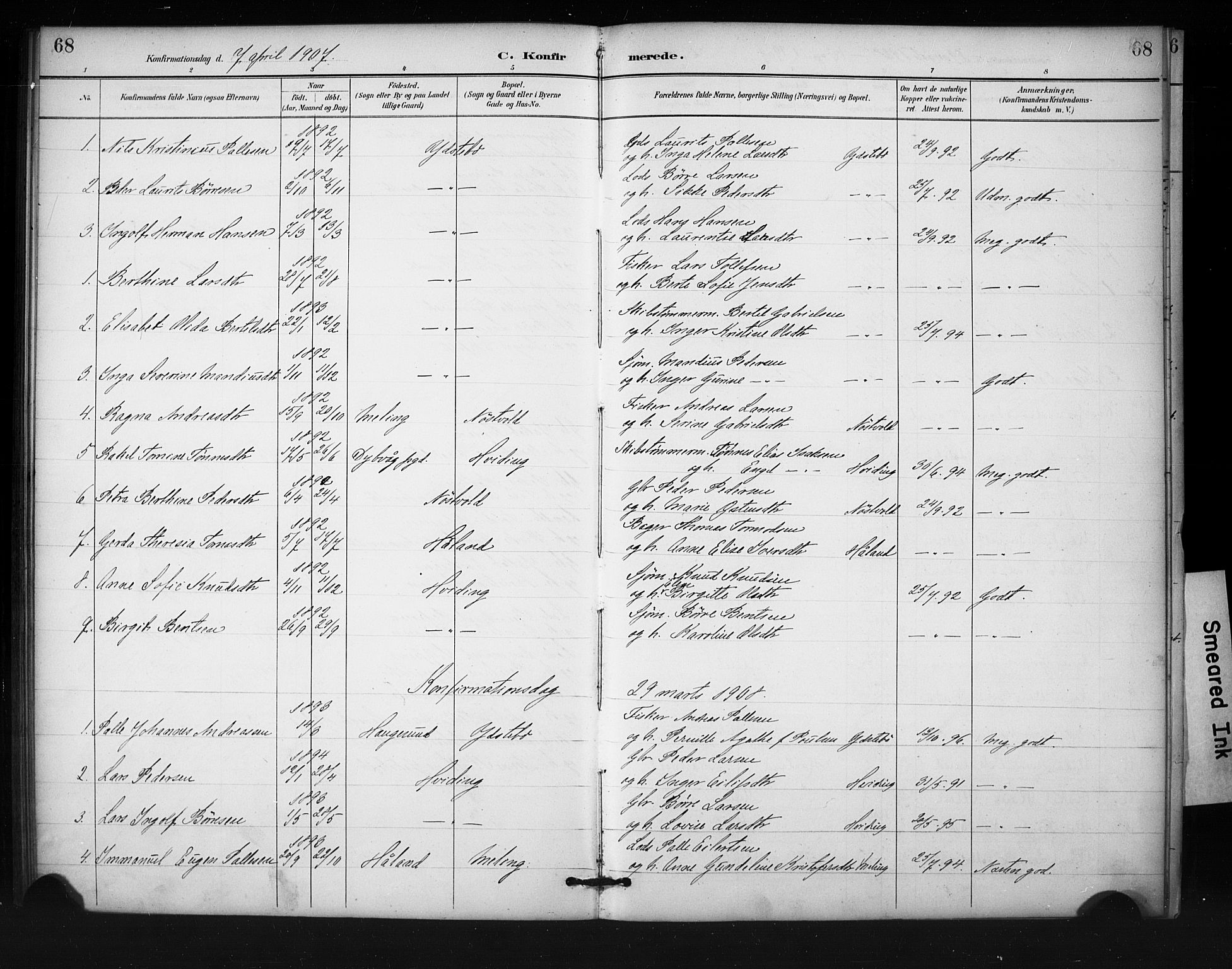 Rennesøy sokneprestkontor, AV/SAST-A -101827/H/Ha/Haa/L0013: Parish register (official) no. A 12, 1888-1916, p. 68