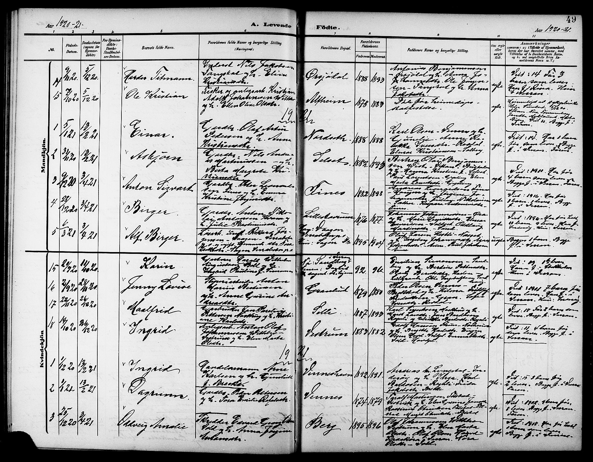 Ministerialprotokoller, klokkerbøker og fødselsregistre - Nord-Trøndelag, AV/SAT-A-1458/744/L0424: Parish register (copy) no. 744C03, 1906-1923, p. 49