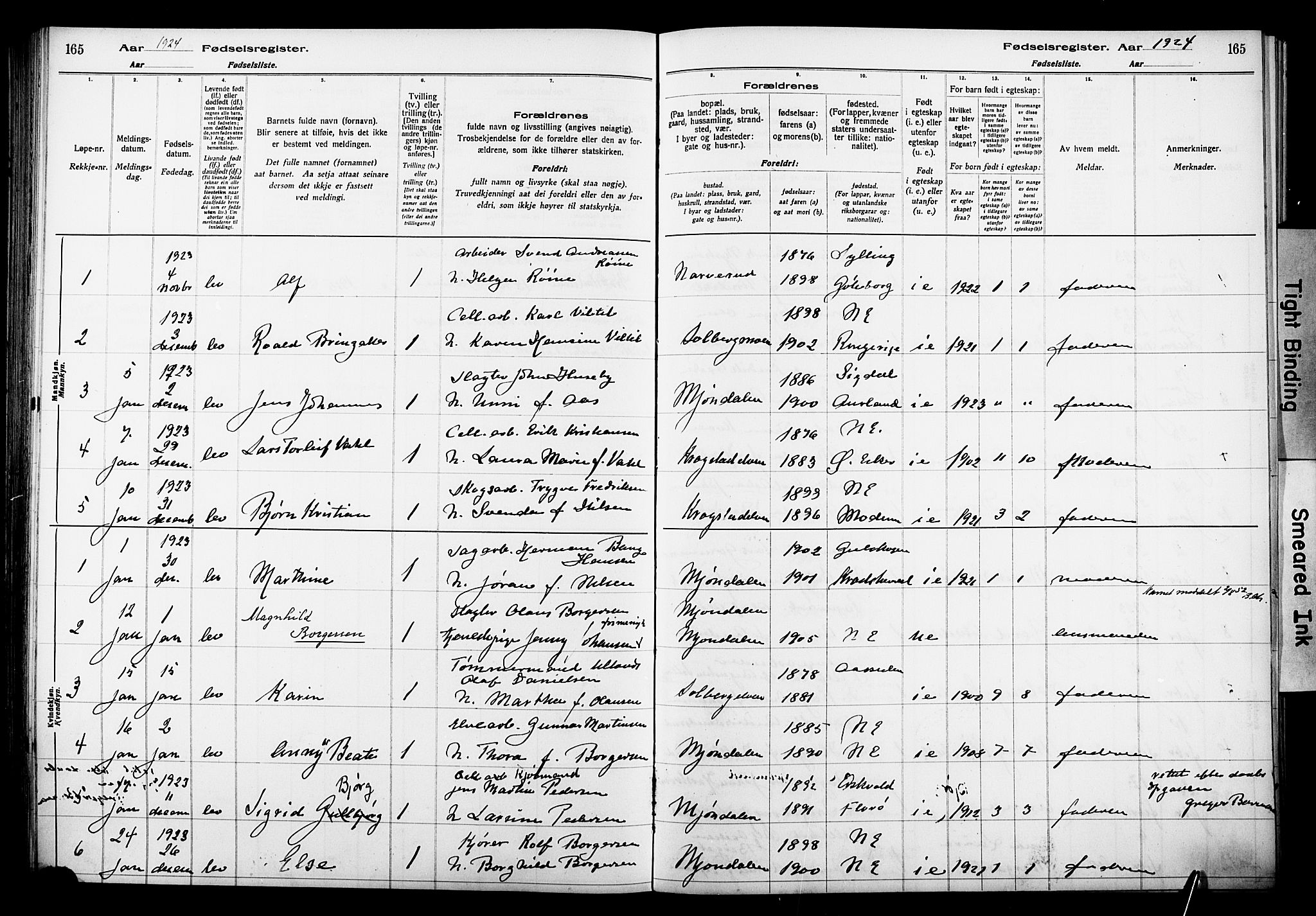 Nedre Eiker kirkebøker, AV/SAKO-A-612/J/Ja/L0001: Birth register no. 1, 1916-1925, p. 165