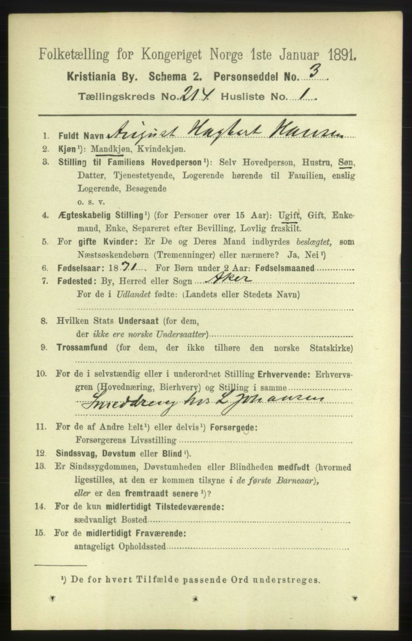 RA, 1891 census for 0301 Kristiania, 1891, p. 127275